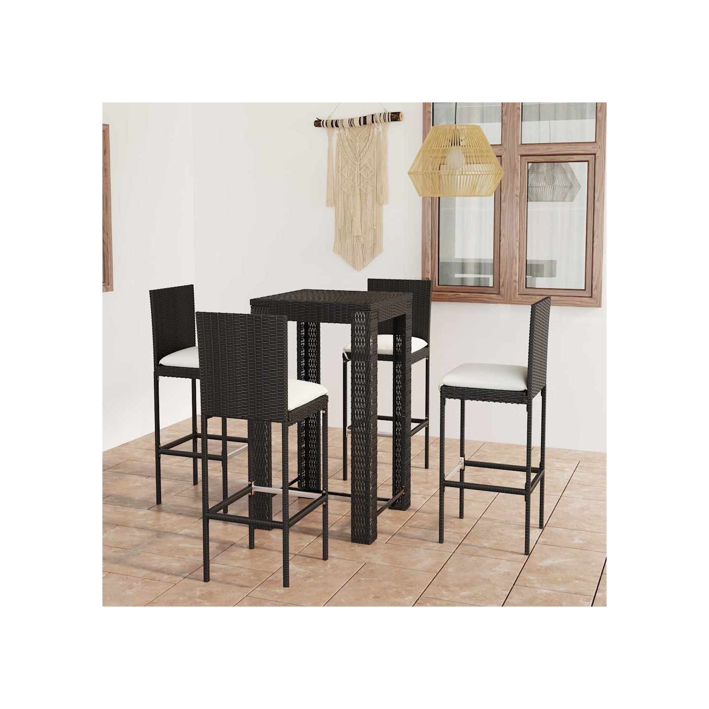 Ensemble de bar d'extérieur 5 pcs coussins Résine tressée Noir