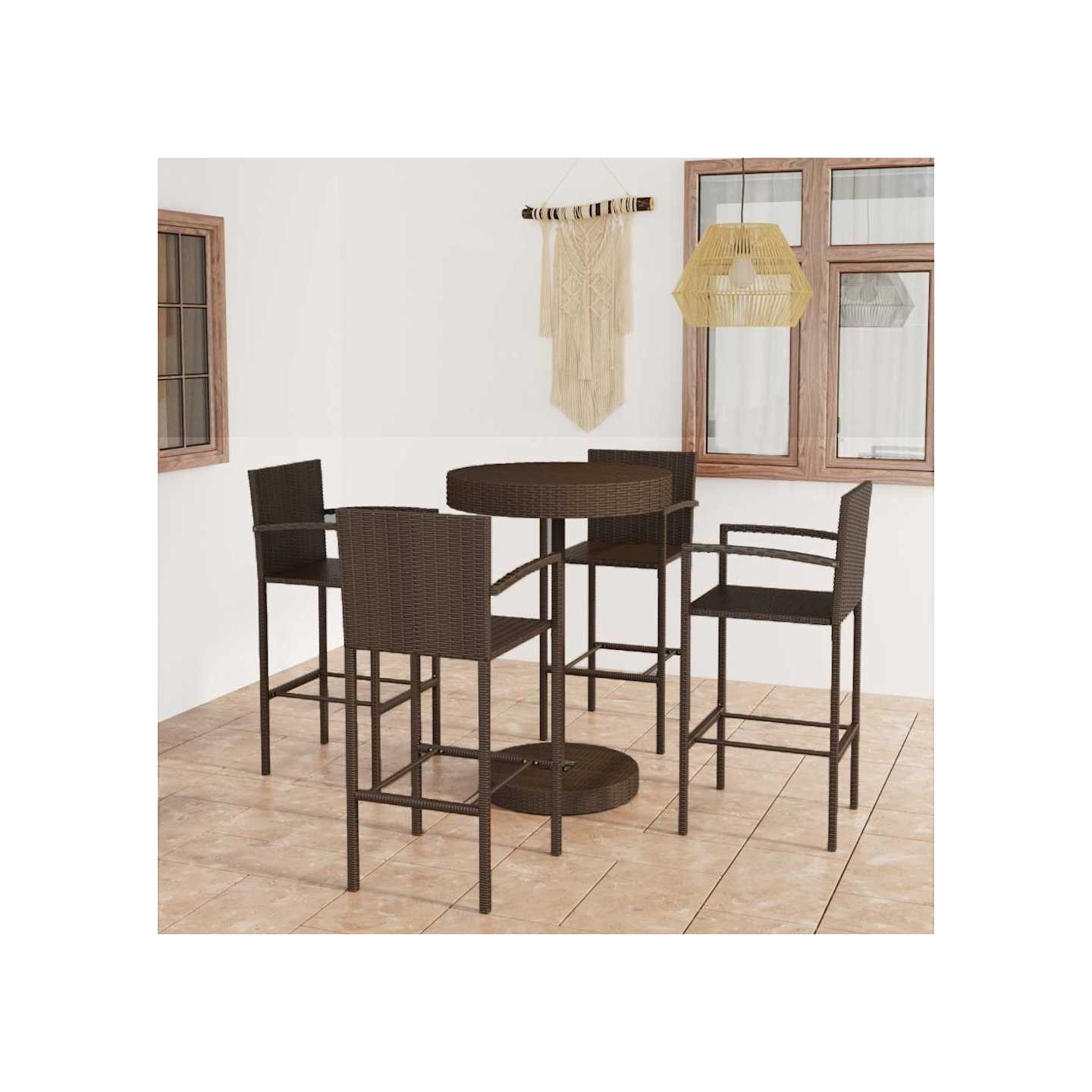 Ensemble de bar de jardin 5 pcs Résine tressée Marron