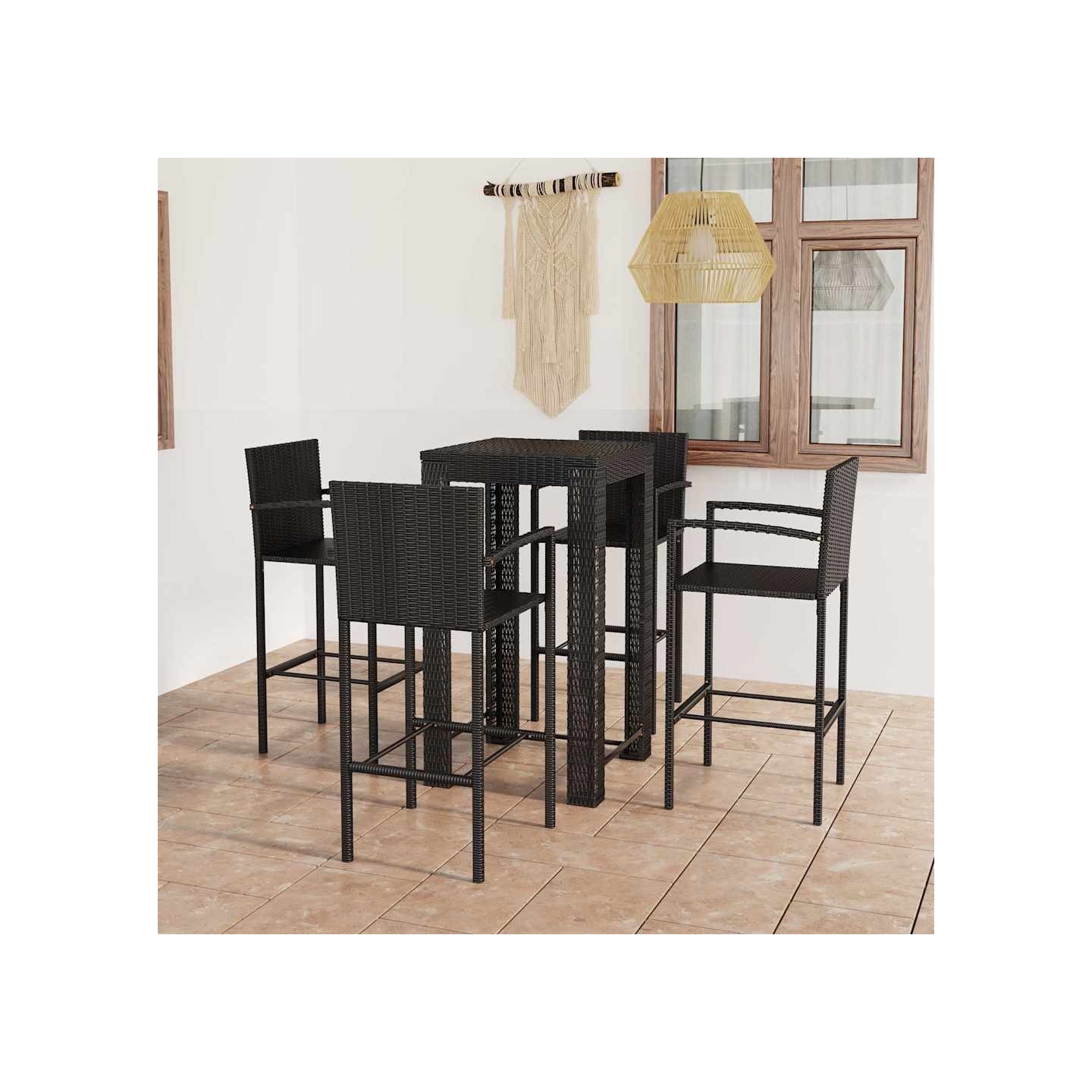 Ensemble de bar d'extérieur 5 pcs accoudoir Résine tressée Noir
