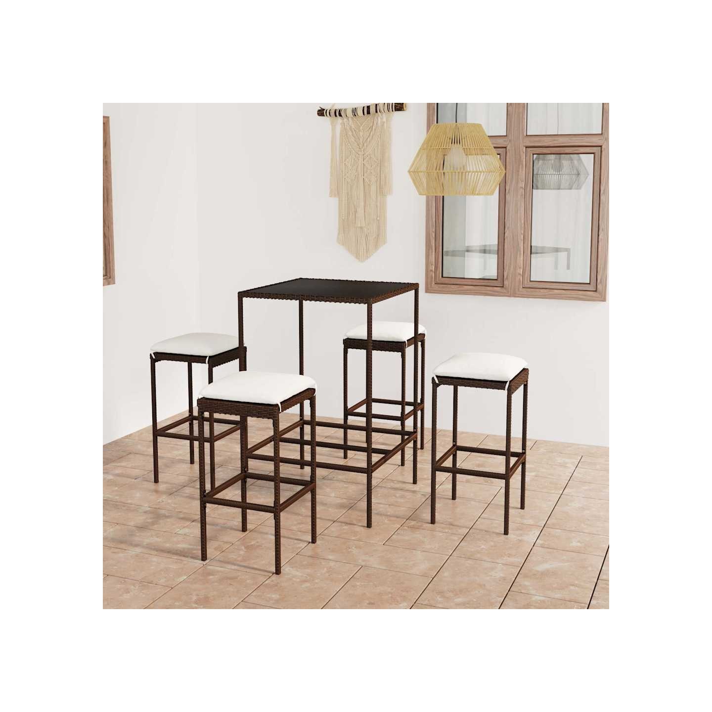 Ensemble de bar de jardin 5 pcs coussins Résine tressée Marron
