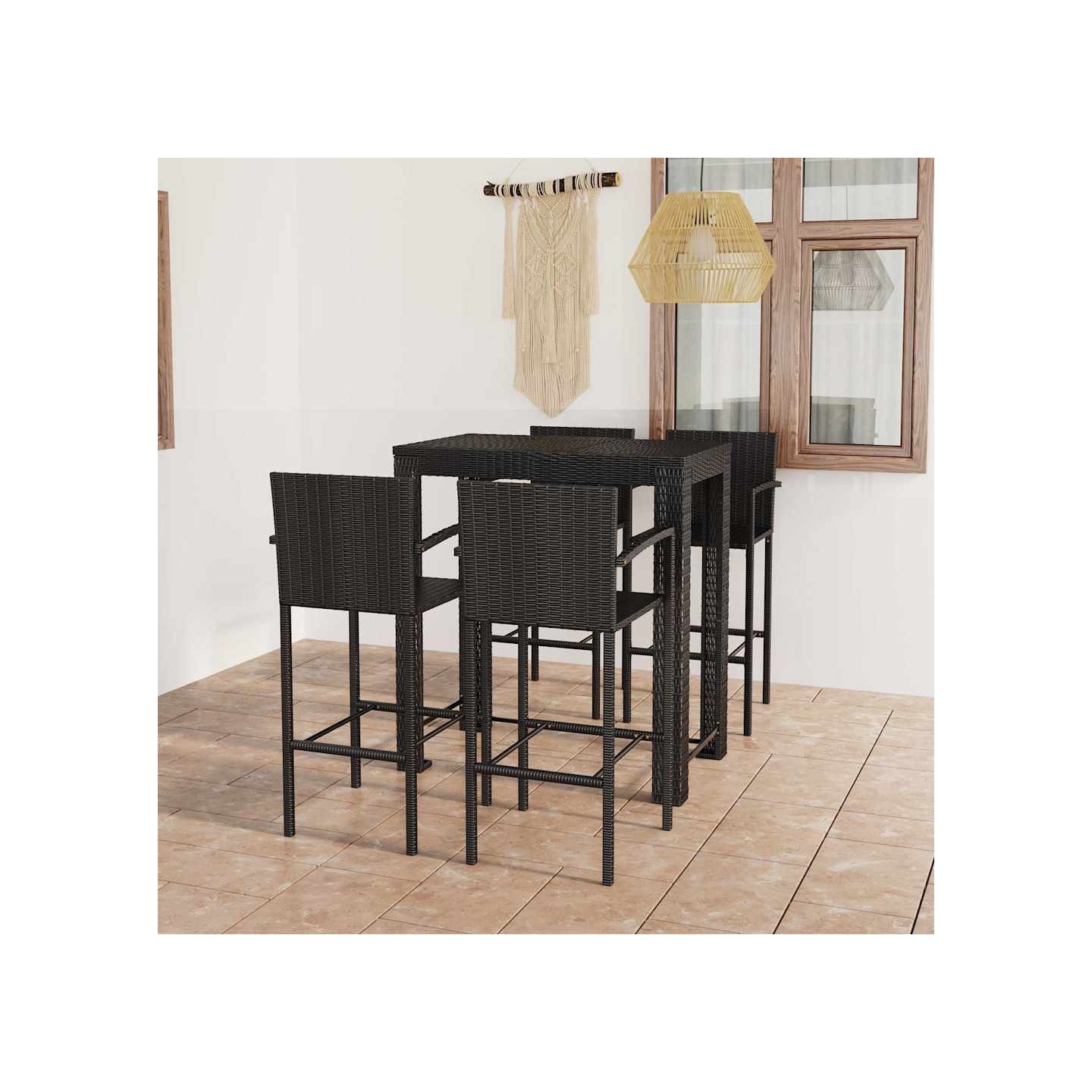 Ensemble de bar d'extérieur 5 pcs accoudoir Résine tressée Noir