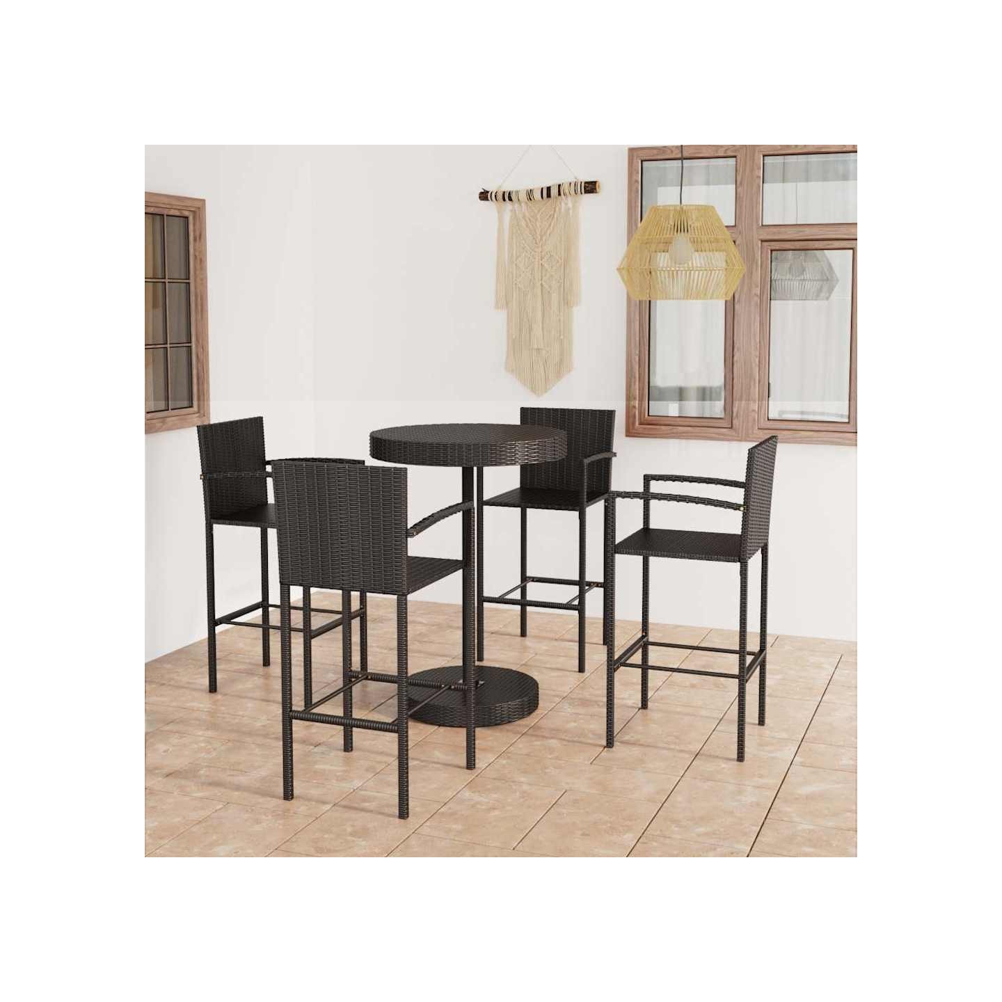 Ensemble de bar de jardin 5 pcs Résine tressée Noir