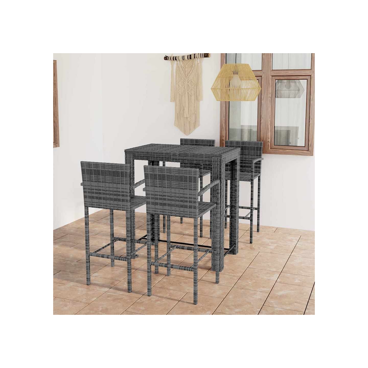 Ensemble de bar d'extérieur 5 pcs accoudoir Résine tressée Gris