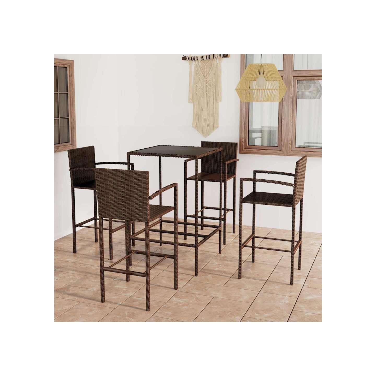 Ensemble de bar de jardin 5 pcs Résine tressée Marron