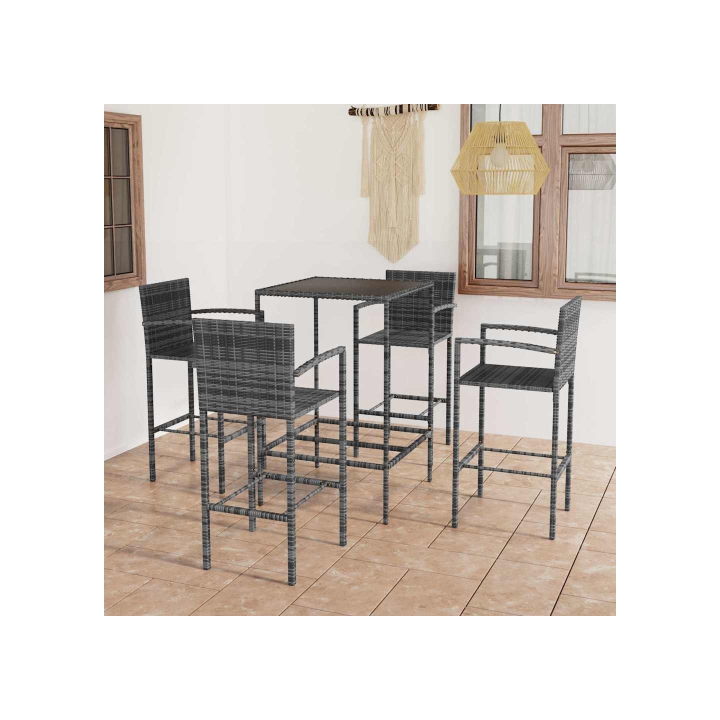 Ensemble de bar de jardin 5 pcs Résine tressée Gris