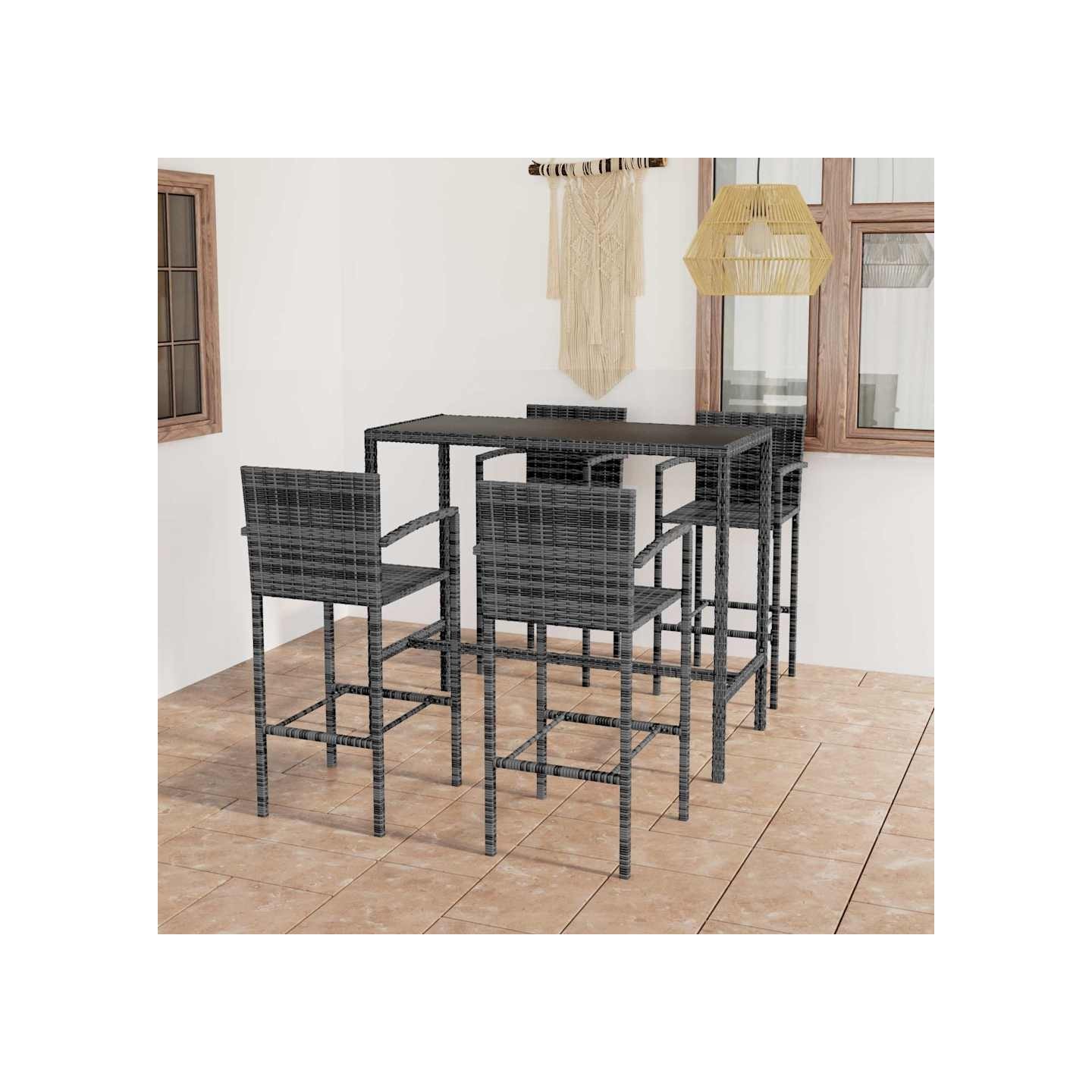 Ensemble de bar de jardin 5 pcs Résine tressée Gris