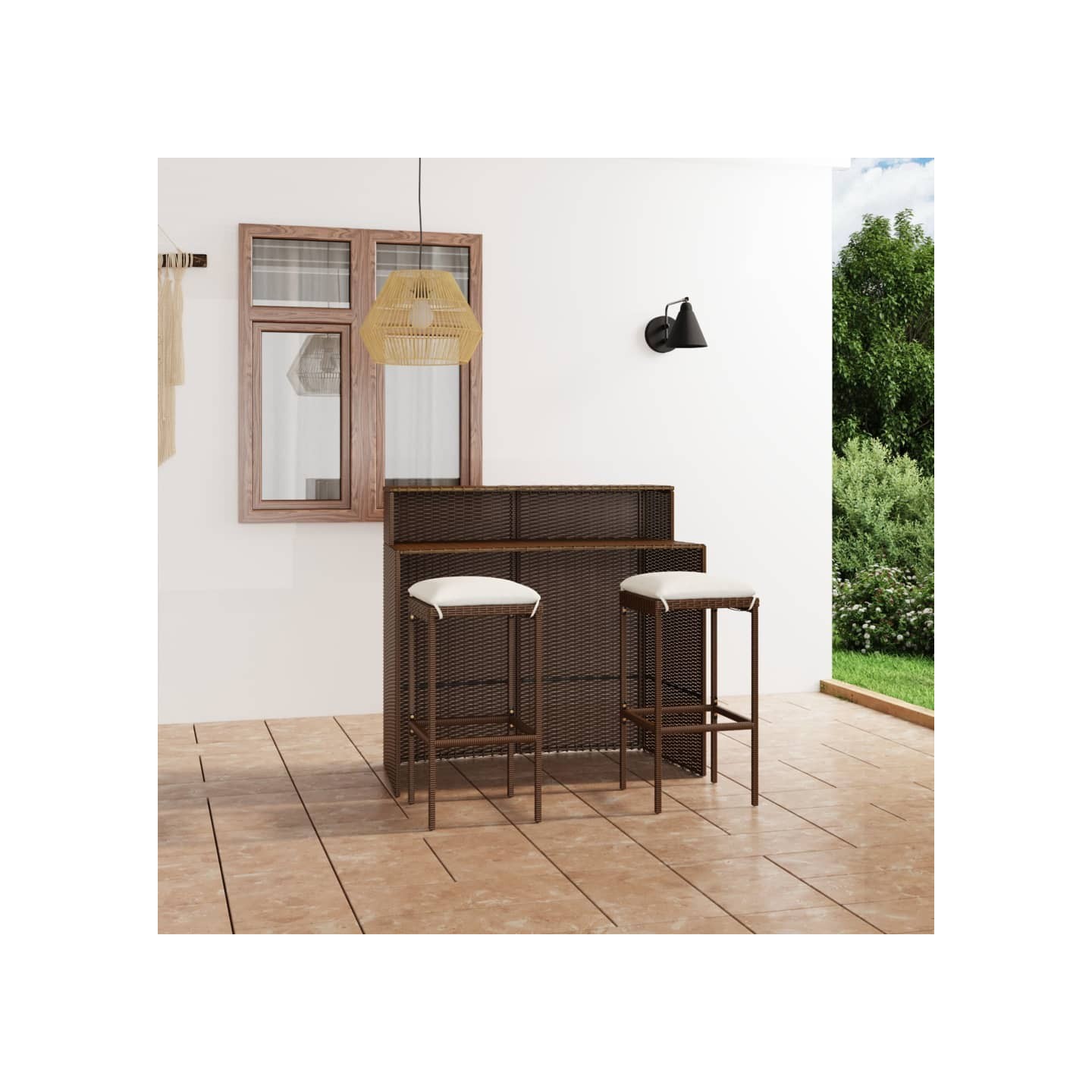 Ensemble de bar de jardin avec coussins 3 pcs Marron