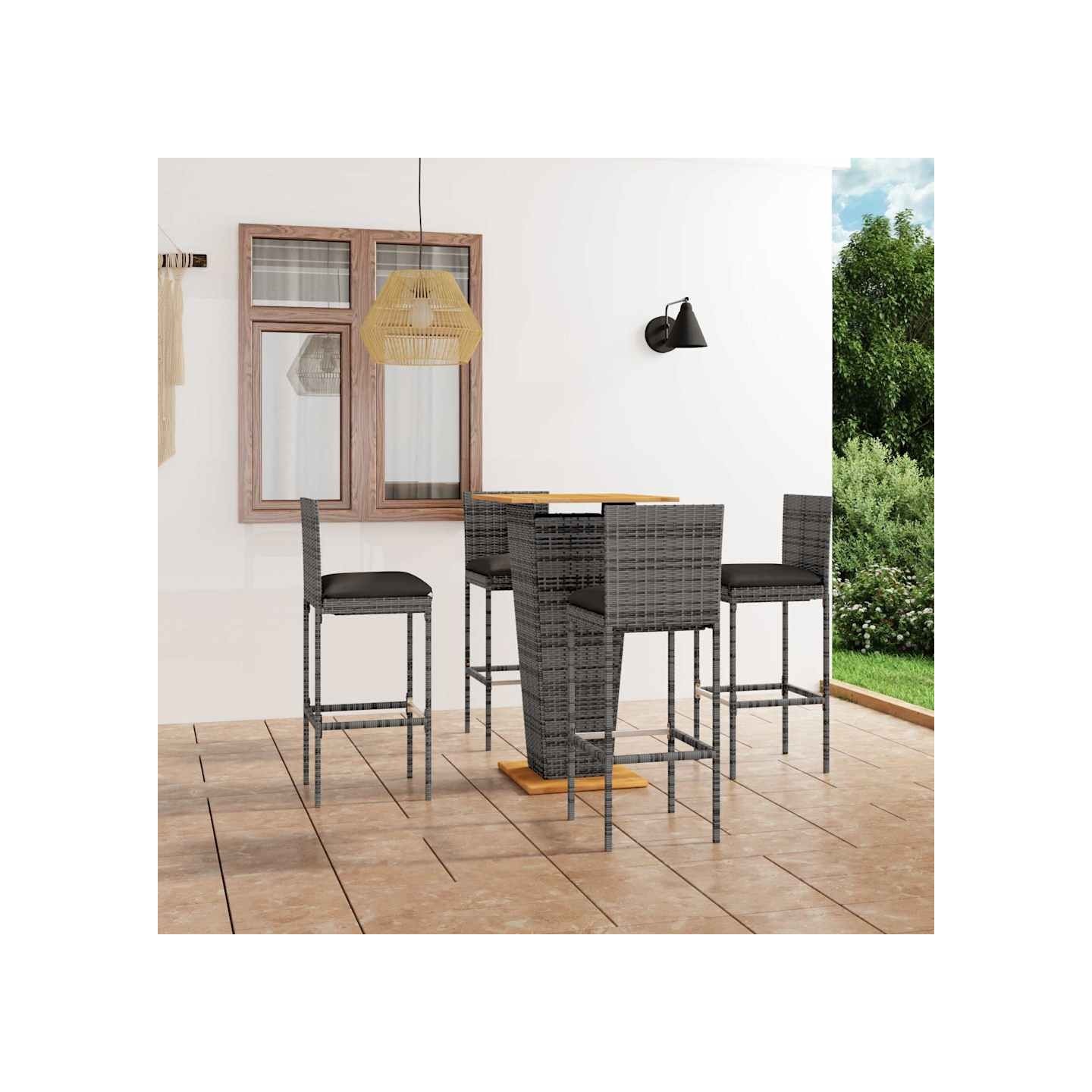 Ensemble de bar de jardin 5 pcs et coussins Résine tressée Gris