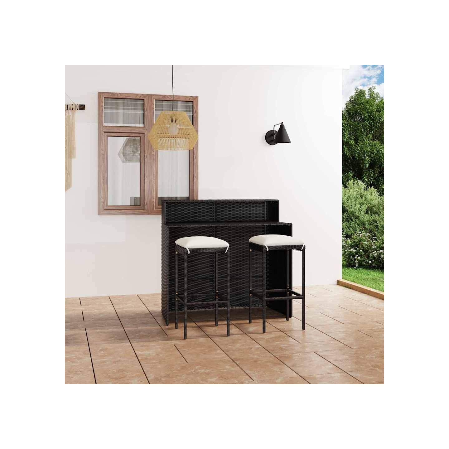 Ensemble de bar de jardin avec coussins 3 pcs Noir