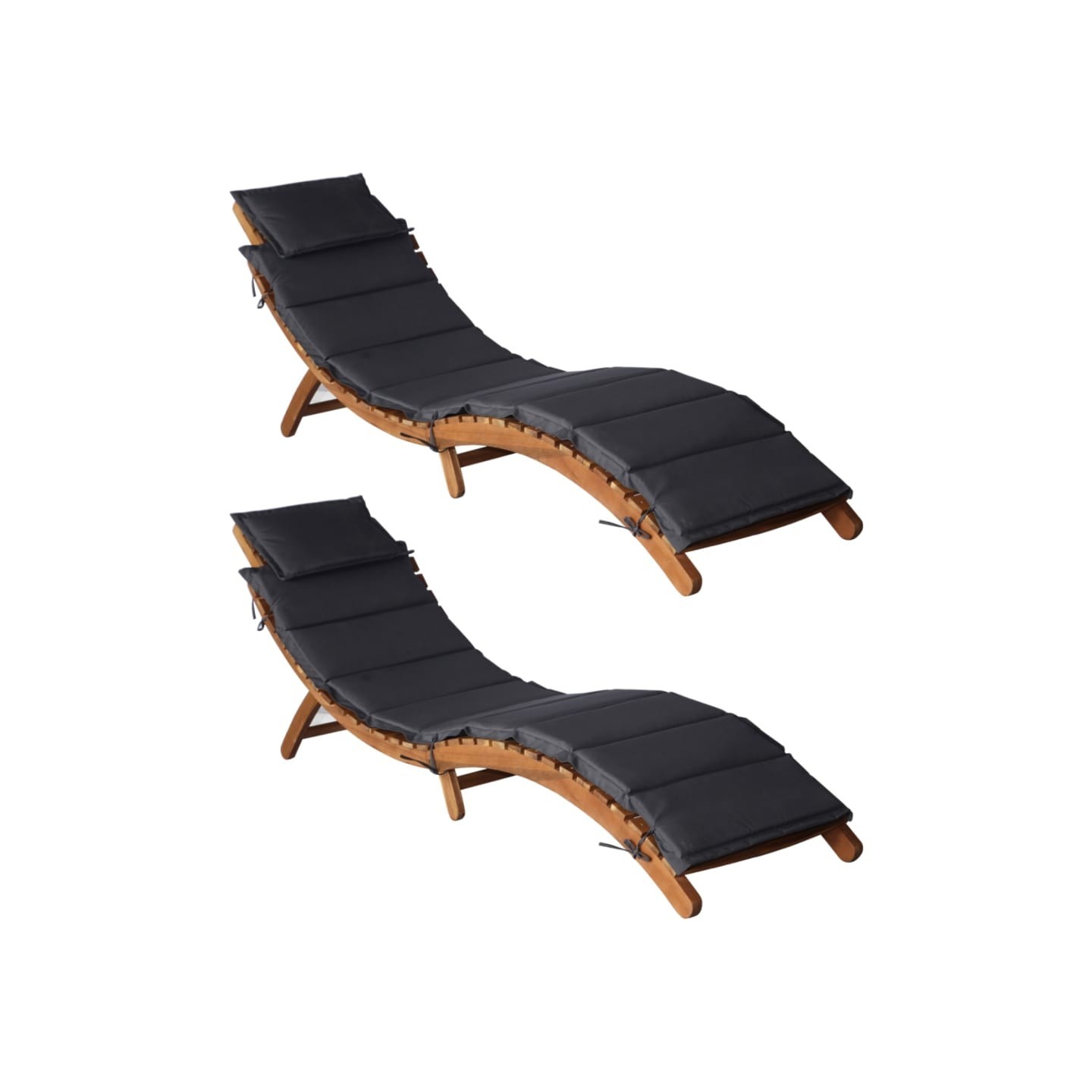 Chaises longues et coussins 2 pcs Gris foncé Bois massif acacia
