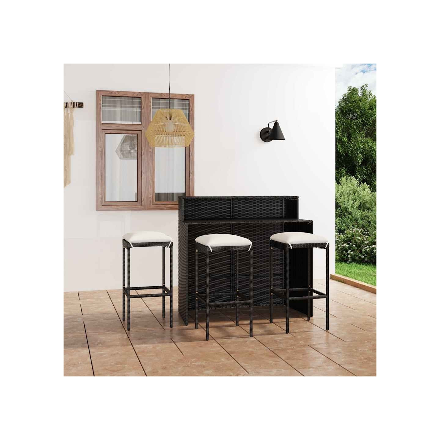 Ensemble de bar de jardin avec coussins 4 pcs Noir
