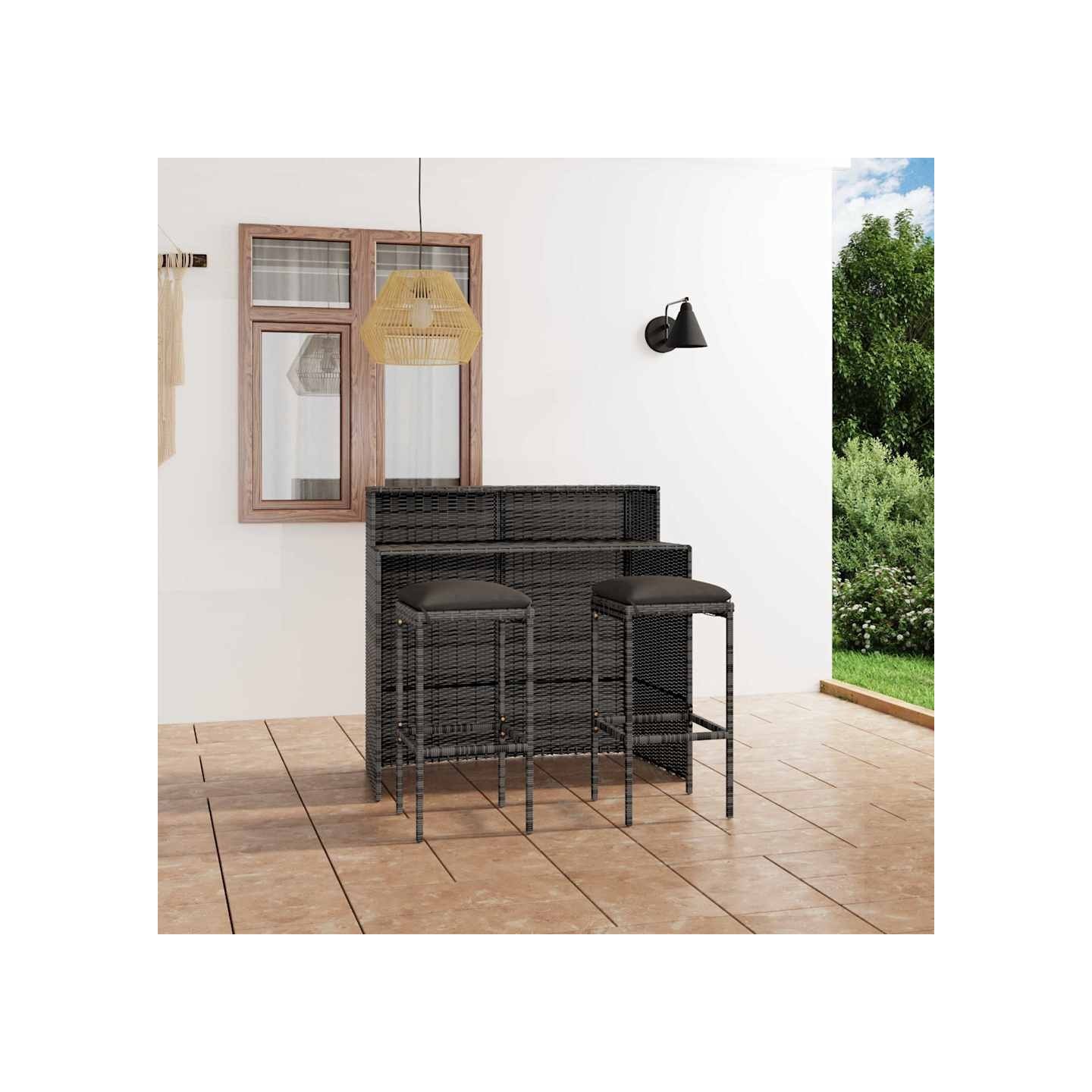 Ensemble de bar de jardin avec coussins 3 pcs Gris