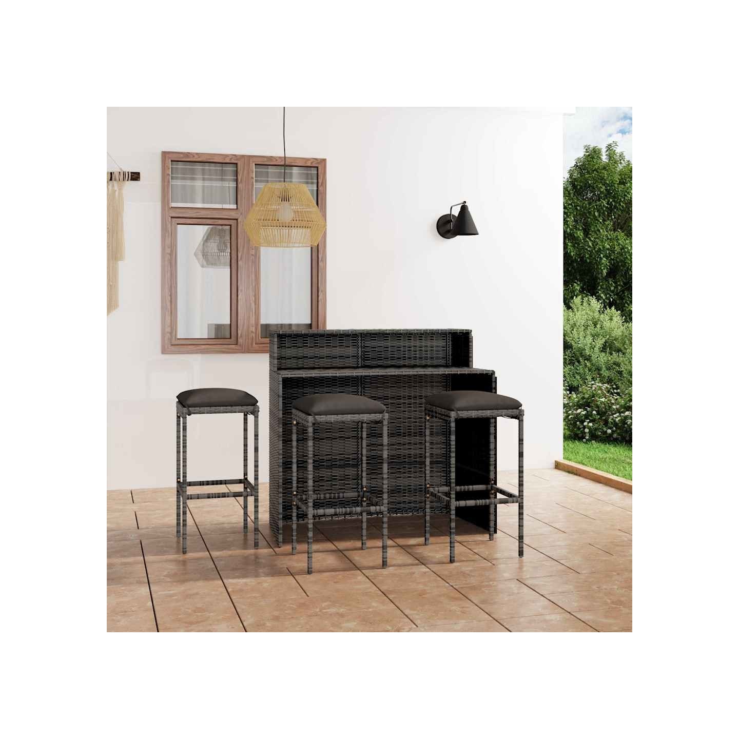 Ensemble de bar de jardin avec coussins 4 pcs Gris
