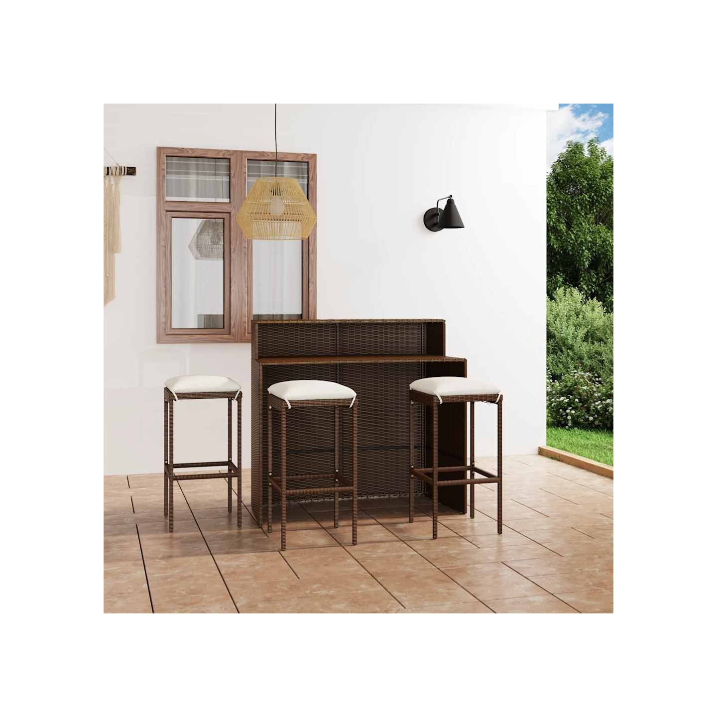 Ensemble de bar de jardin avec coussins 4 pcs Marron