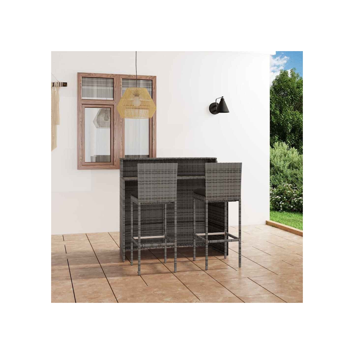 Ensemble de bar de jardin avec coussins 3 pcs Gris