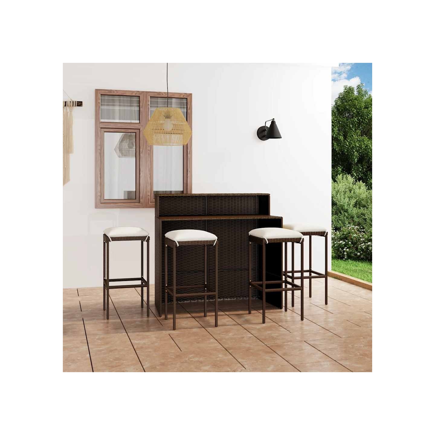 Ensemble de bar de jardin avec coussins 5 pcs Marron