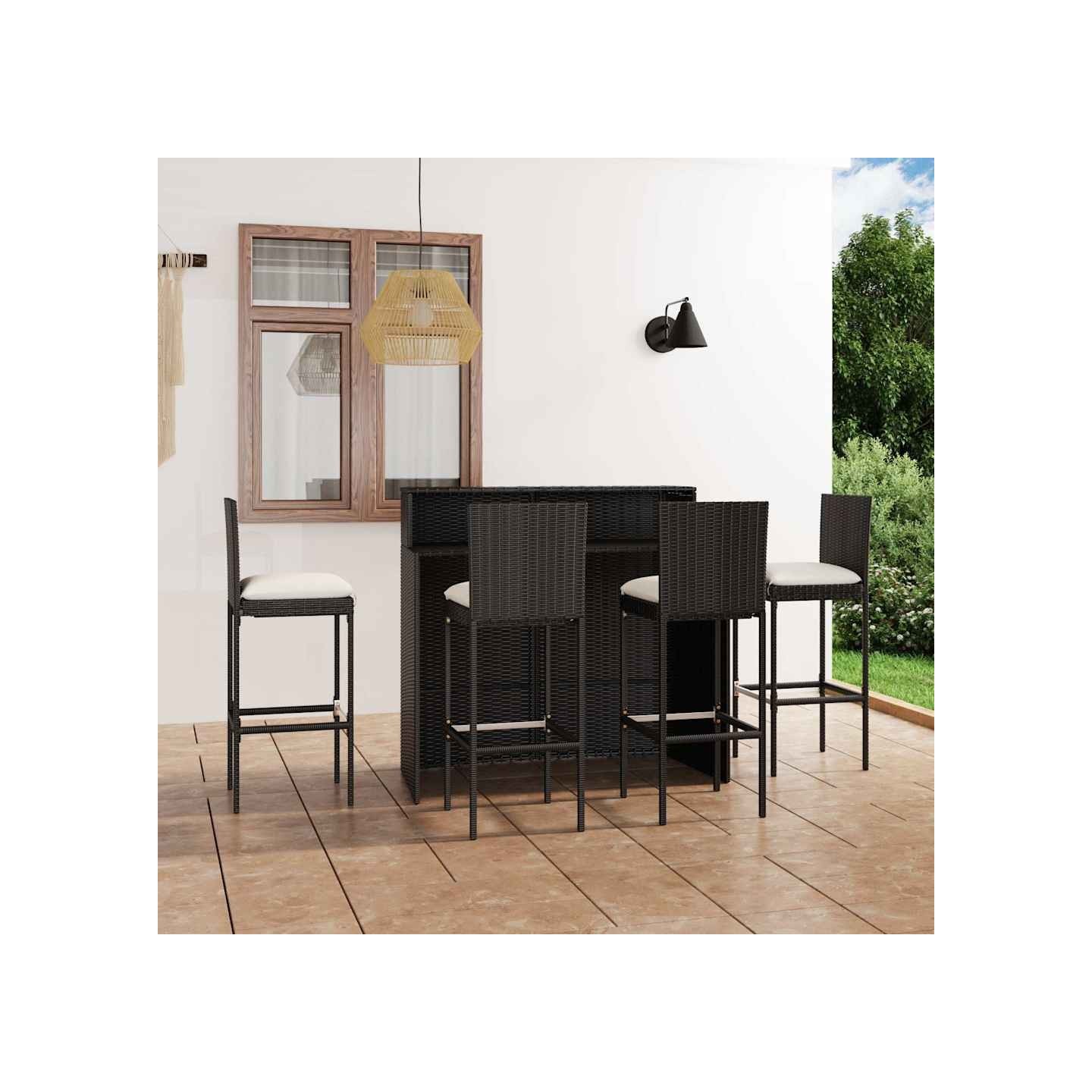 Ensemble de bar de jardin avec coussins 5 pcs Noir
