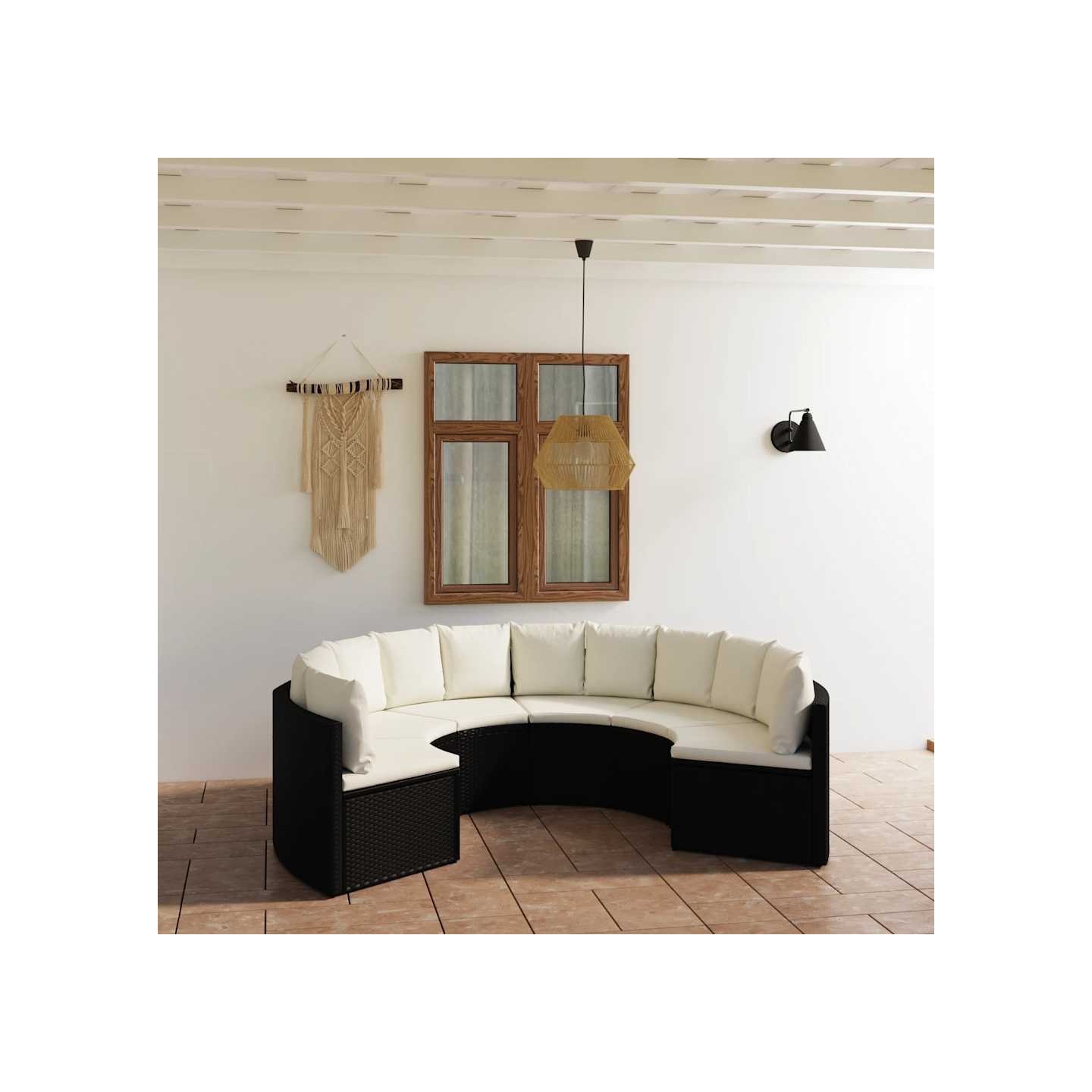 Salon de jardin 6 pcs avec coussins Résine tressée Noir