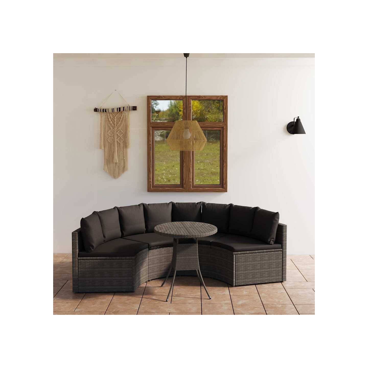 Salon de jardin 5 pcs avec coussins Résine tressée Gris