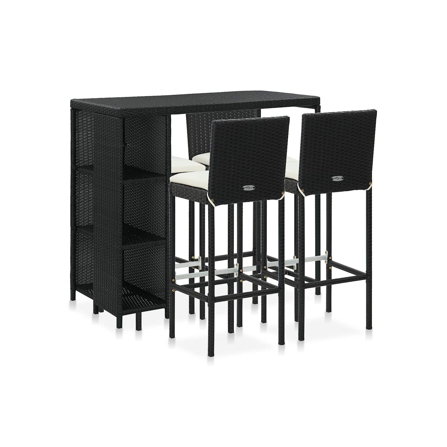 Ensemble de bar de jardin 5 pcs et coussins Résine tressée Noir