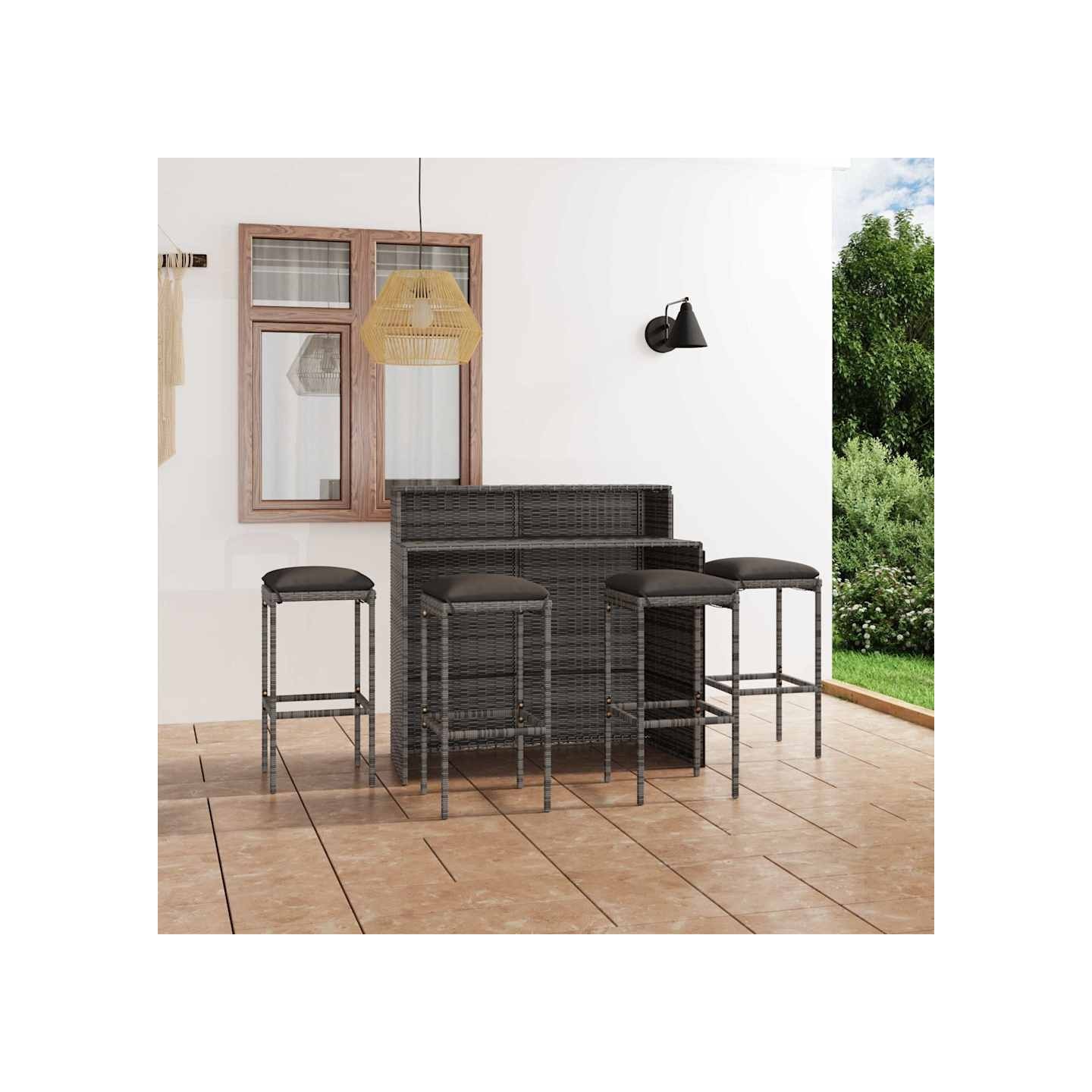 Ensemble de bar de jardin avec coussins 5 pcs Gris