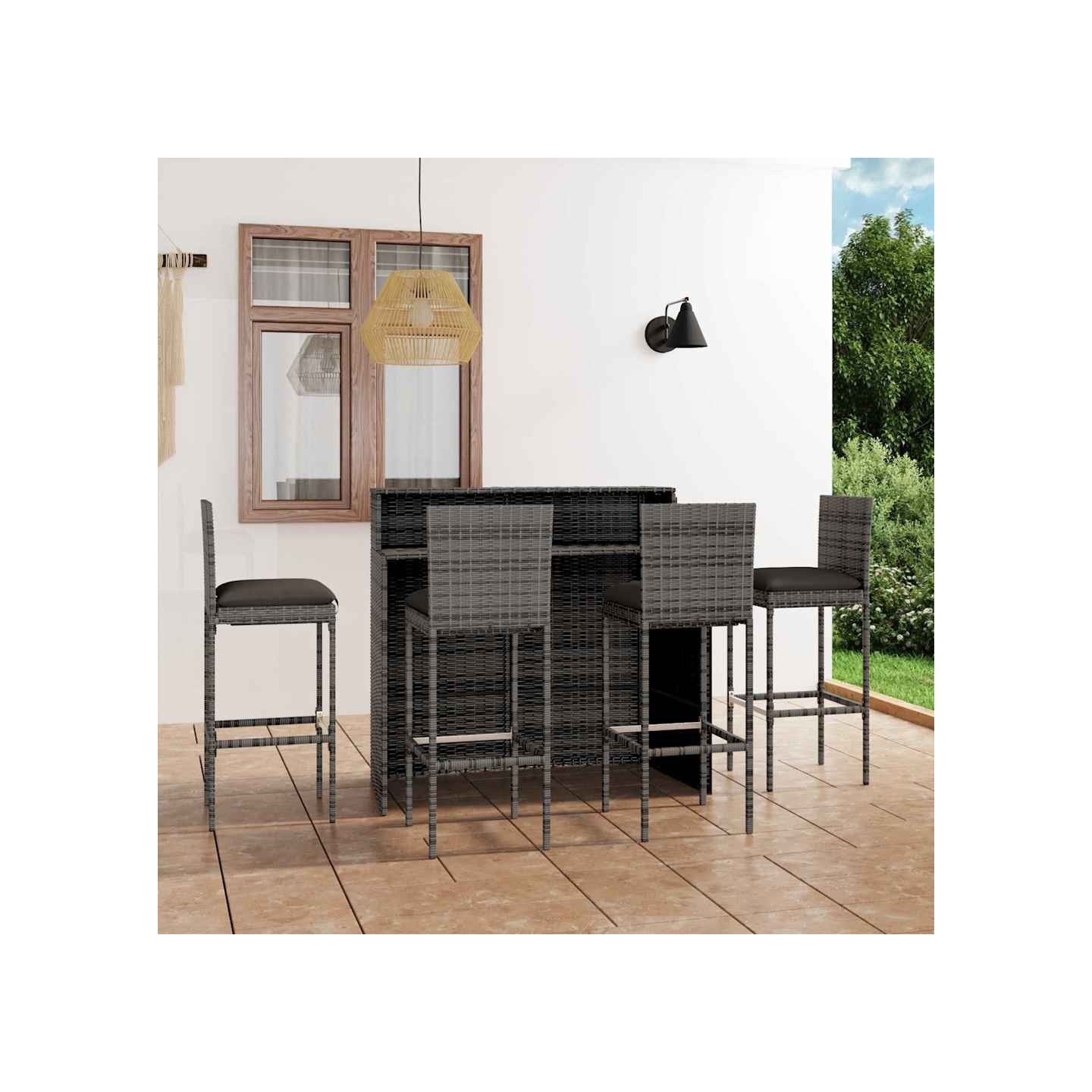Ensemble de bar de jardin avec coussins 5 pcs Gris
