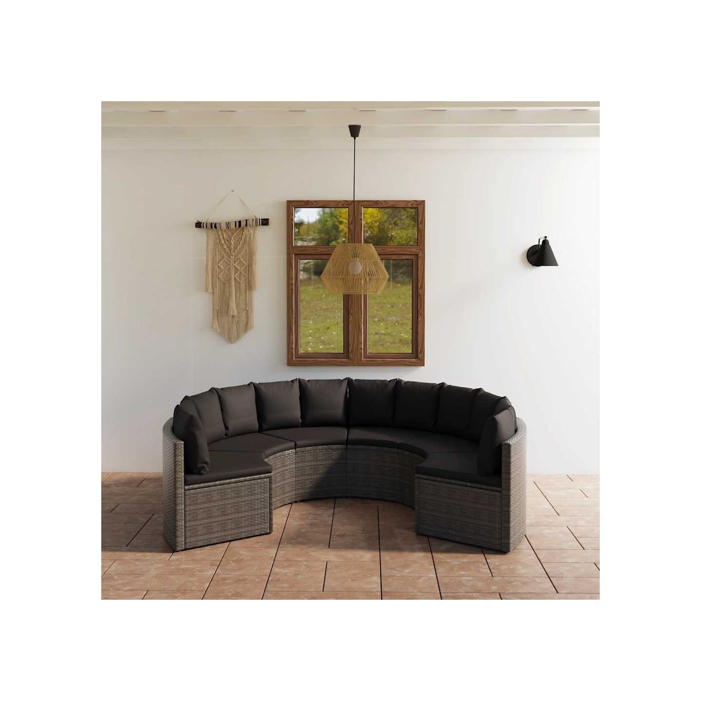 Salon de jardin 6 pcs avec coussins Résine tressée Gris