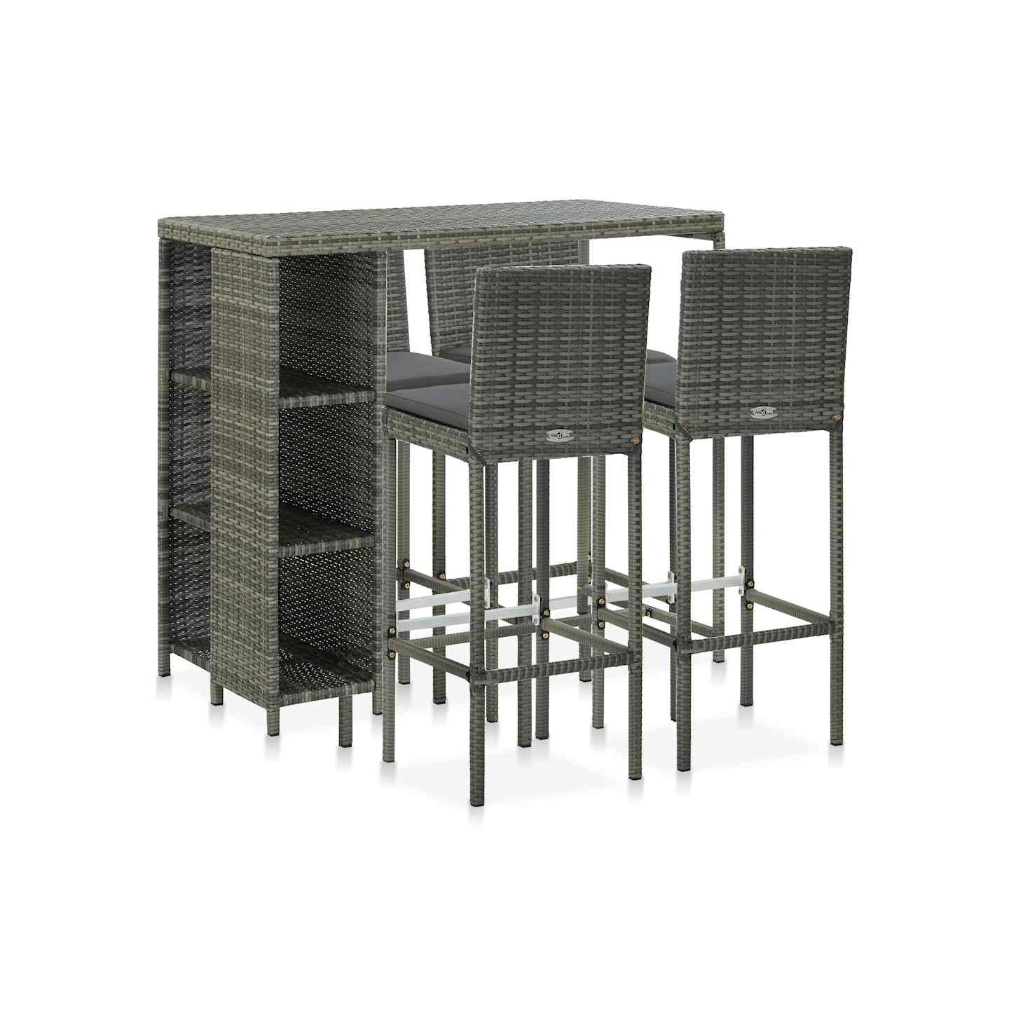 Ensemble de bar de jardin 5 pcs et coussins Résine tressée Gris