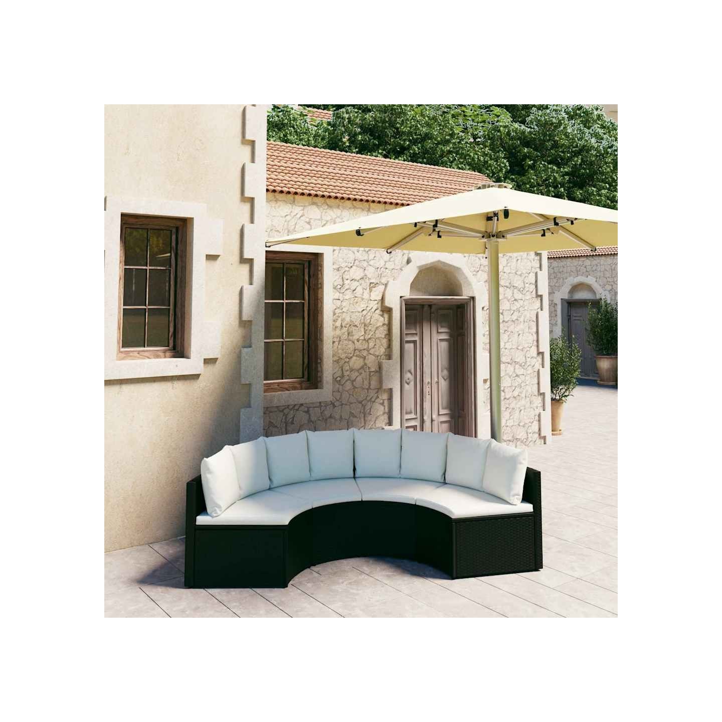 Salon de jardin 4 pcs avec coussins Résine tressée Noir