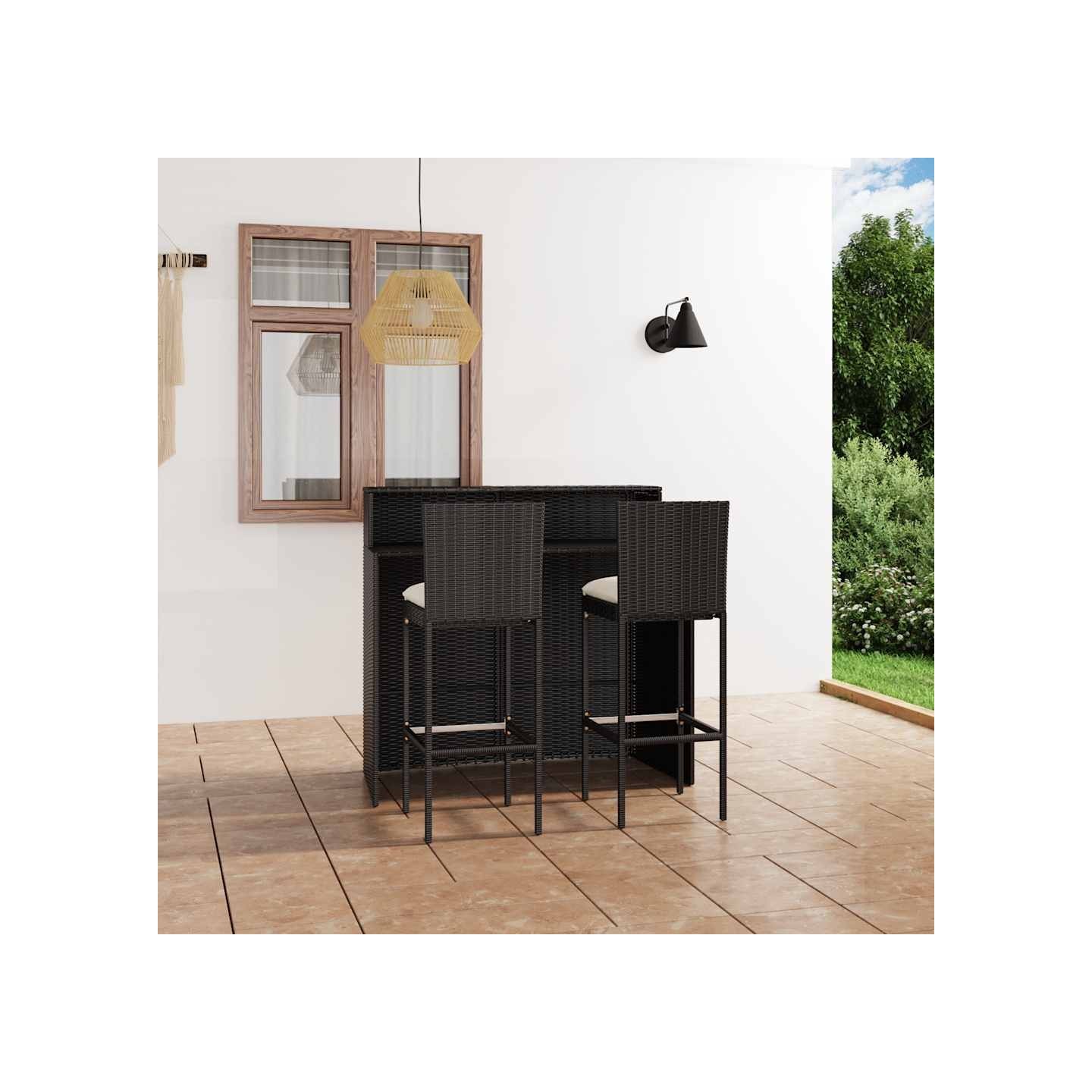 Ensemble de bar de jardin avec coussins 3 pcs Noir