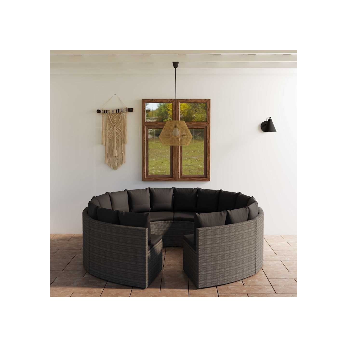 Salon de jardin 8 pcs avec coussins Résine tressée Gris