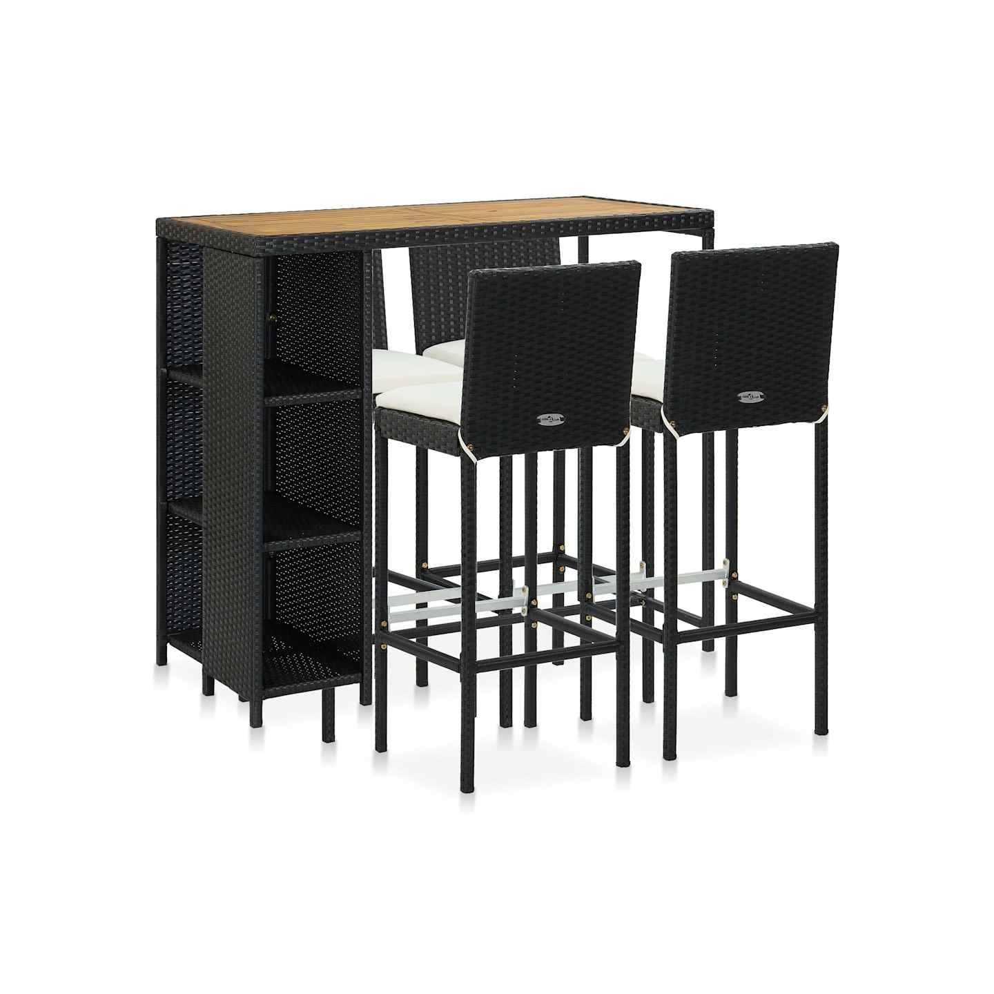 Ensemble de bar de jardin 5 pcs et coussins Résine tressée Noir