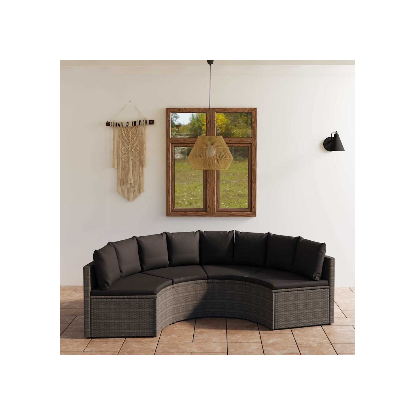 Salon de jardin 4 pcs avec coussins Résine tressée Gris