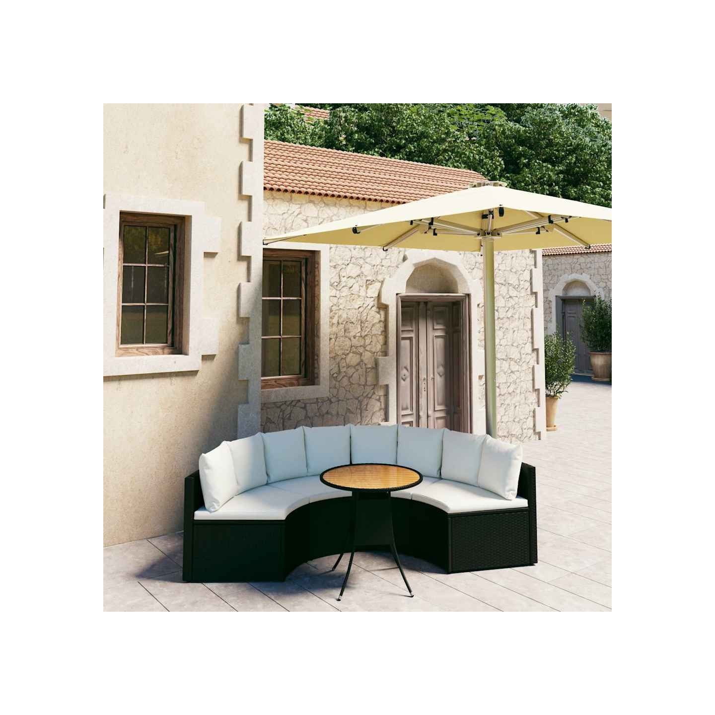 Salon de jardin 5 pcs avec coussins Résine tressée Noir