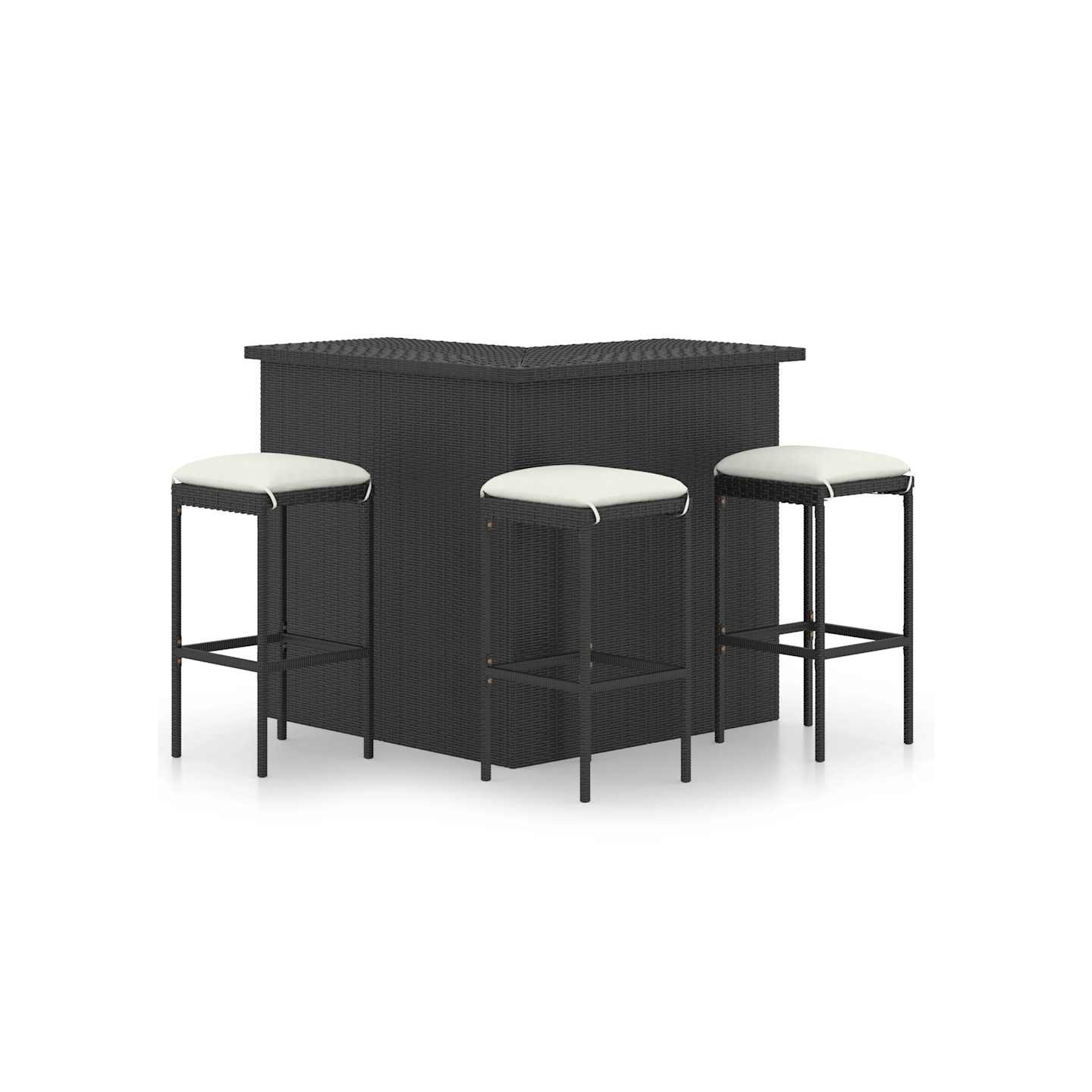 Ensemble de bar de jardin 4 pcs et coussins Résine tressée Noir