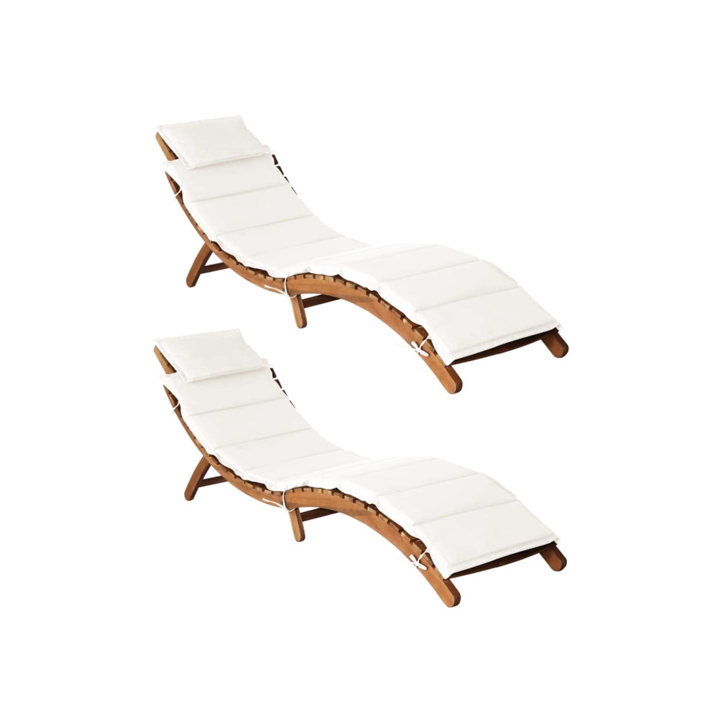 Chaises longues et coussins 2pcs Crème blanc Bois massif acacia