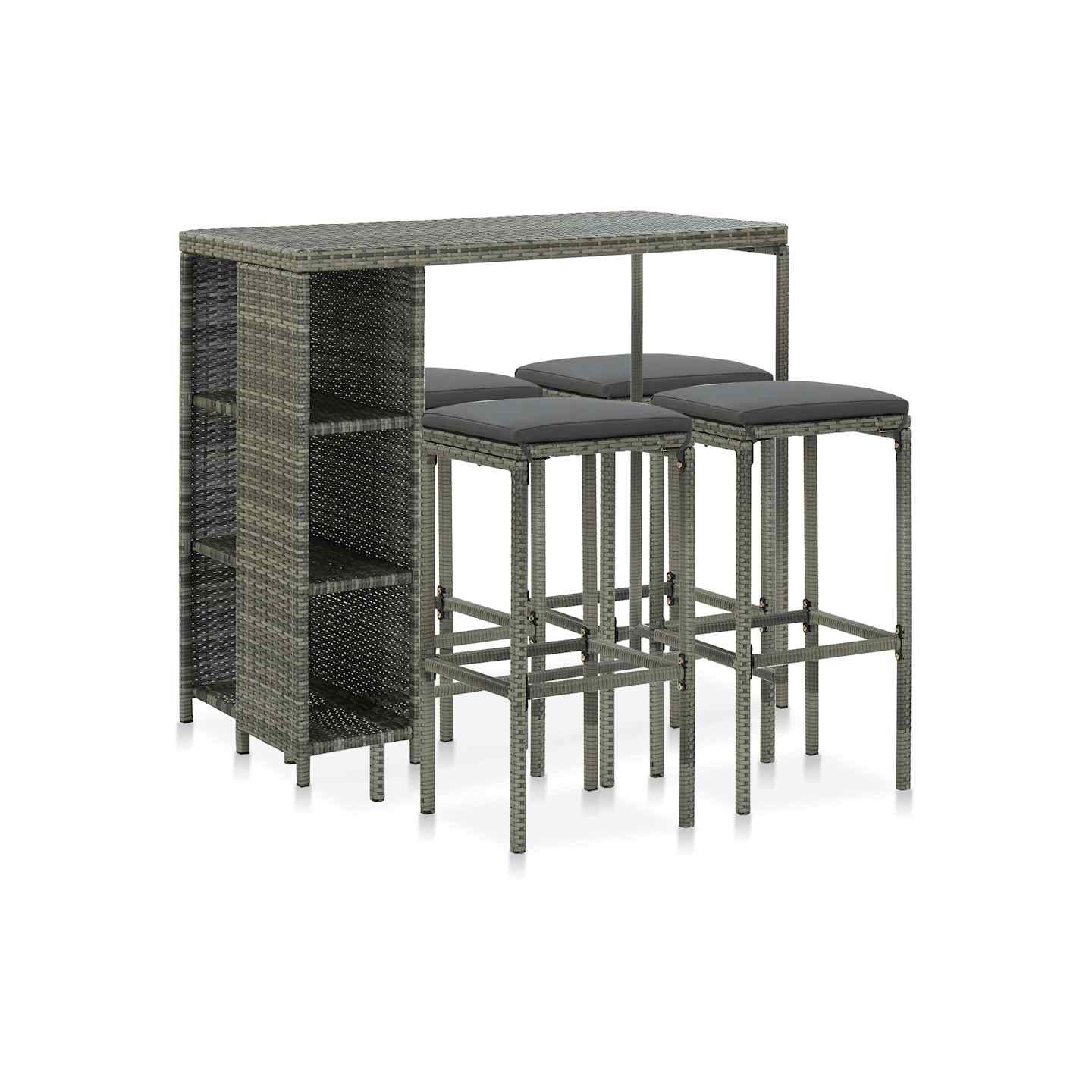Ensemble de bar de jardin 5 pcs et coussins Résine tressée Gris