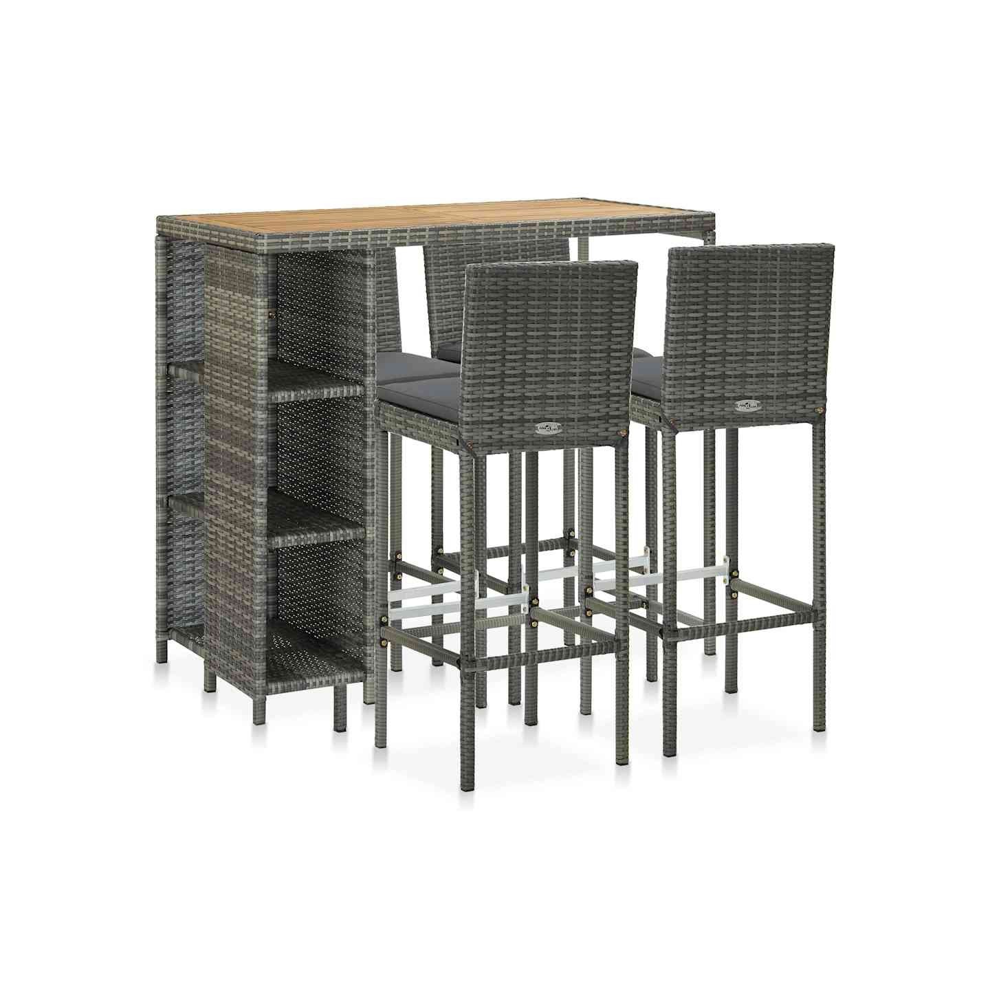 Ensemble de bar de jardin 5 pcs et coussins Résine tressée Gris