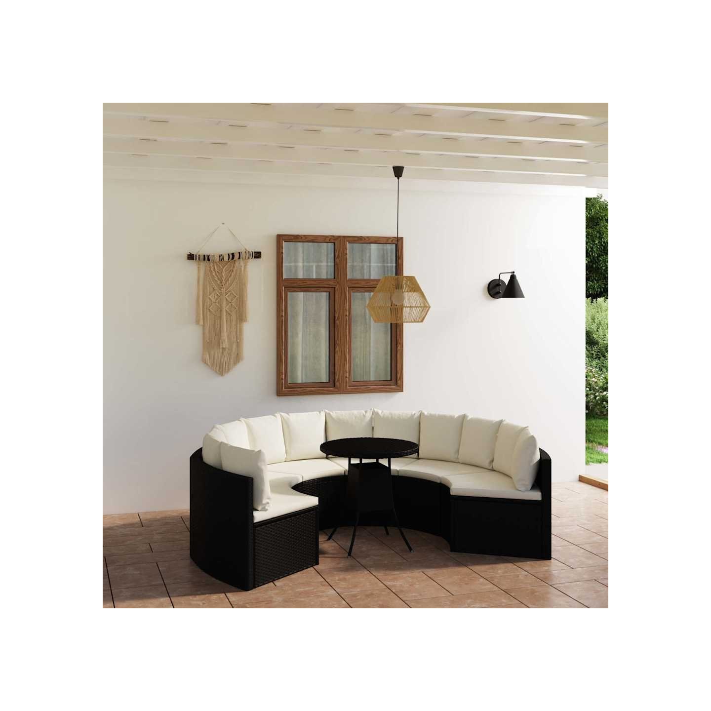 Salon de jardin 7 pcs avec coussins Résine tressée Noir