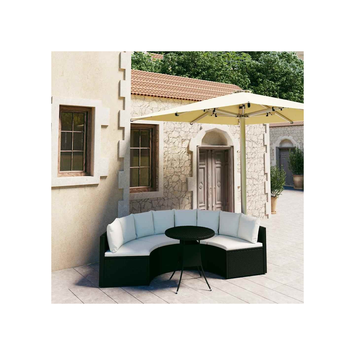 Salon de jardin 5 pcs avec coussins Résine tressée Noir