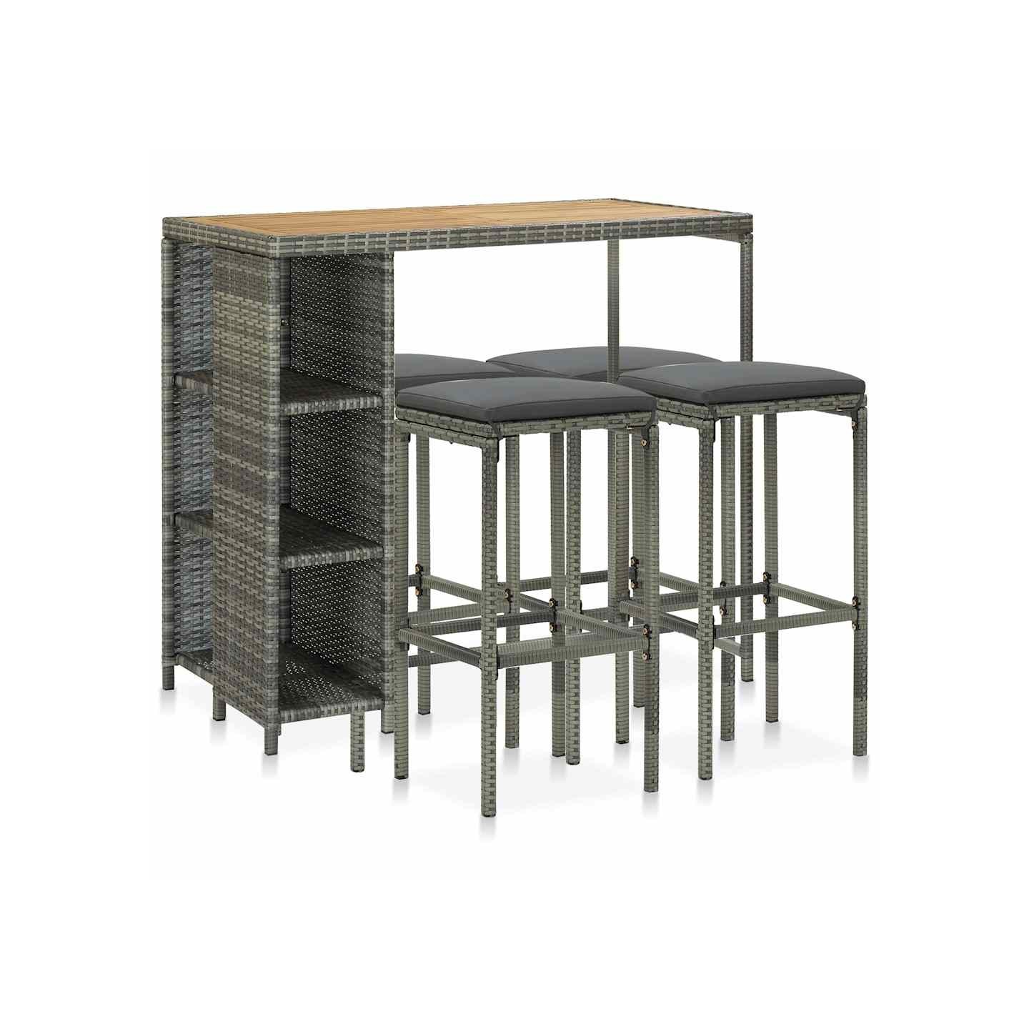 Ensemble de bar de jardin 5 pcs et coussins Résine tressée Gris