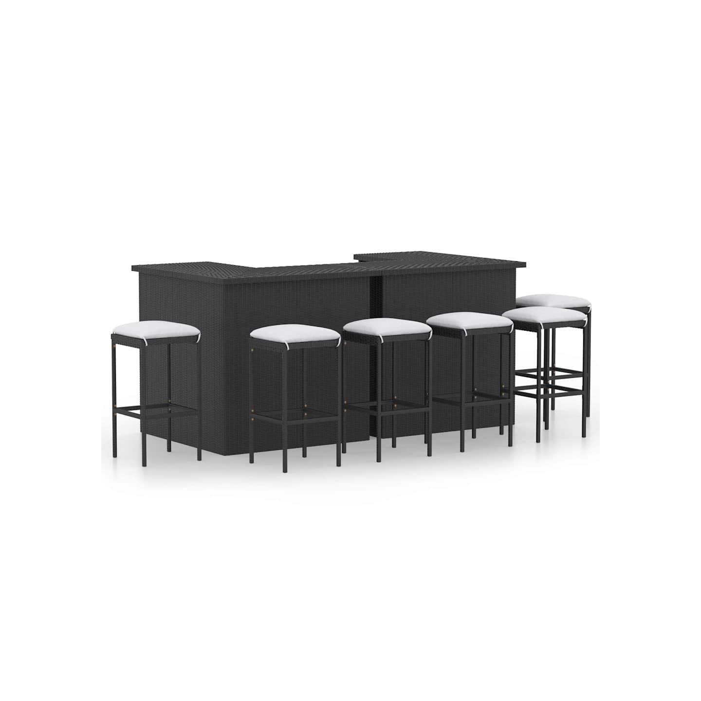 Ensemble de bar de jardin 8 pcs et coussins Résine tressée Noir