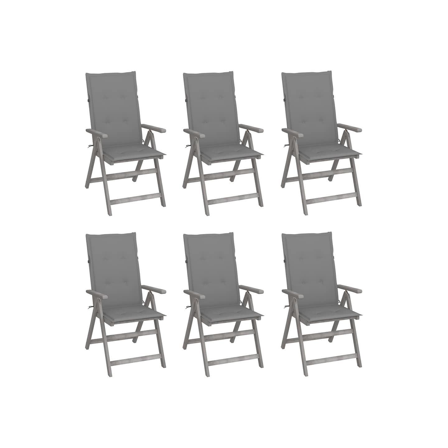 Chaises inclinables de jardin lot de 6 et coussins Bois acacia