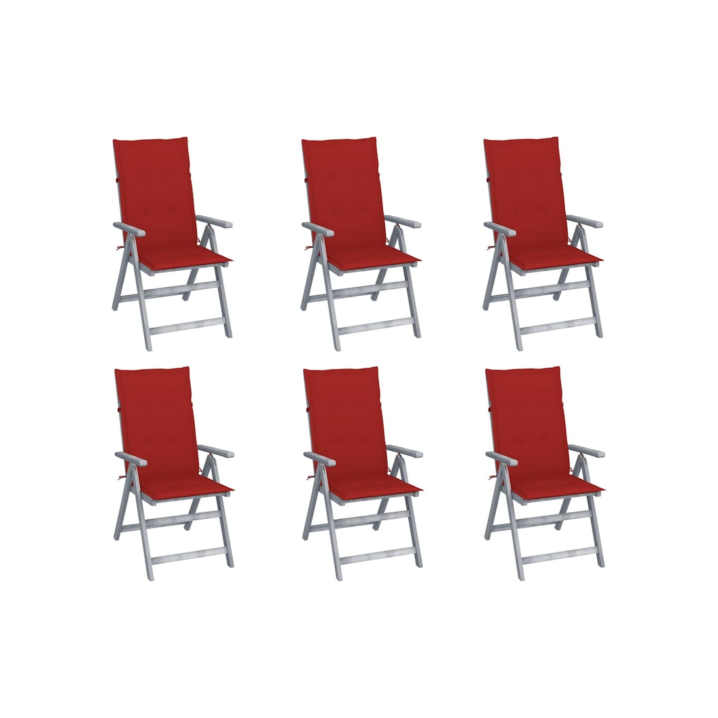 Chaises inclinables de jardin lot de 6 et coussins Bois acacia