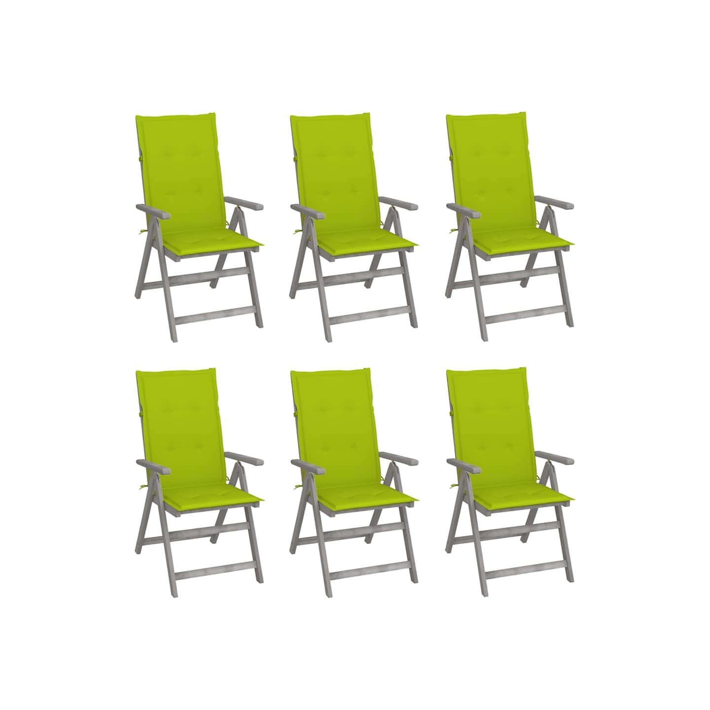 Chaises inclinables de jardin lot de 6 et coussins Bois acacia