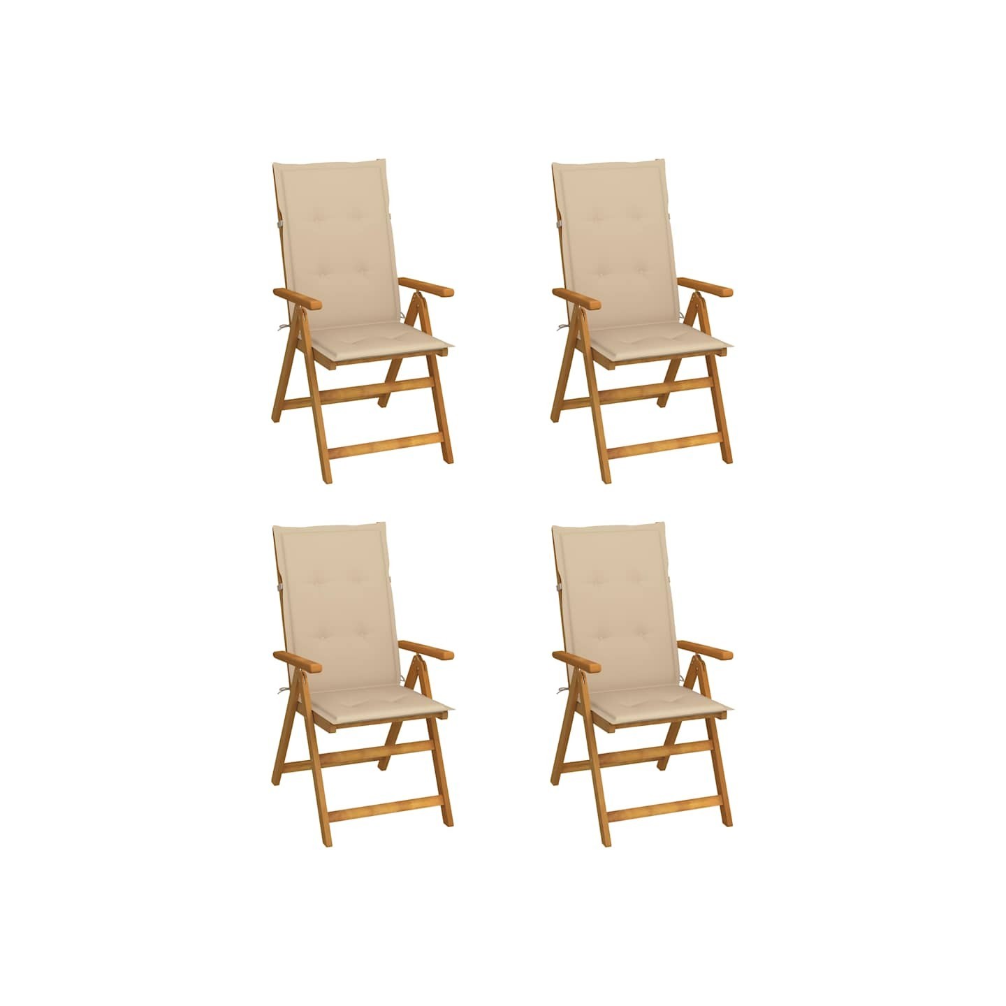 Fauteuils pliants inclinables 4 pièces avec coussins en bois d'acacia massif