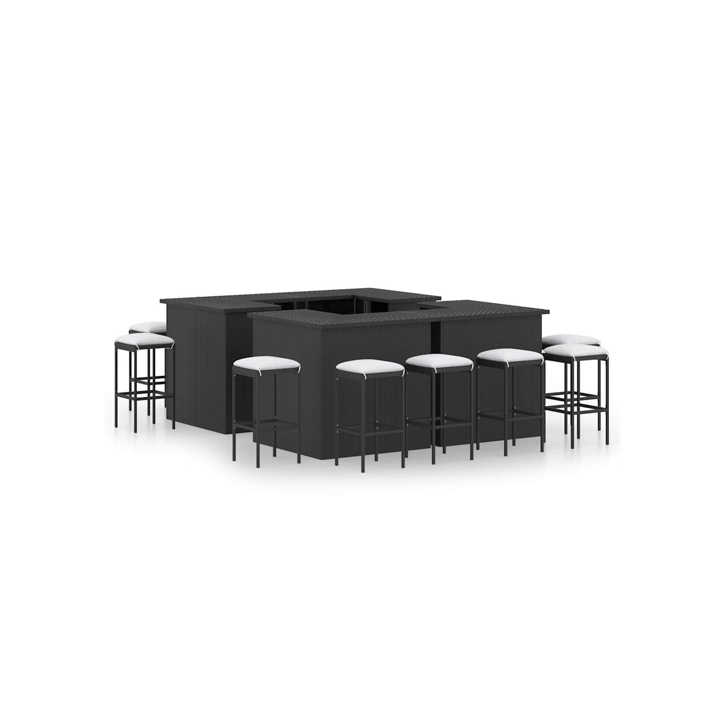 Ensemble de bar de jardin 16pcs et coussins Résine tressée Noir