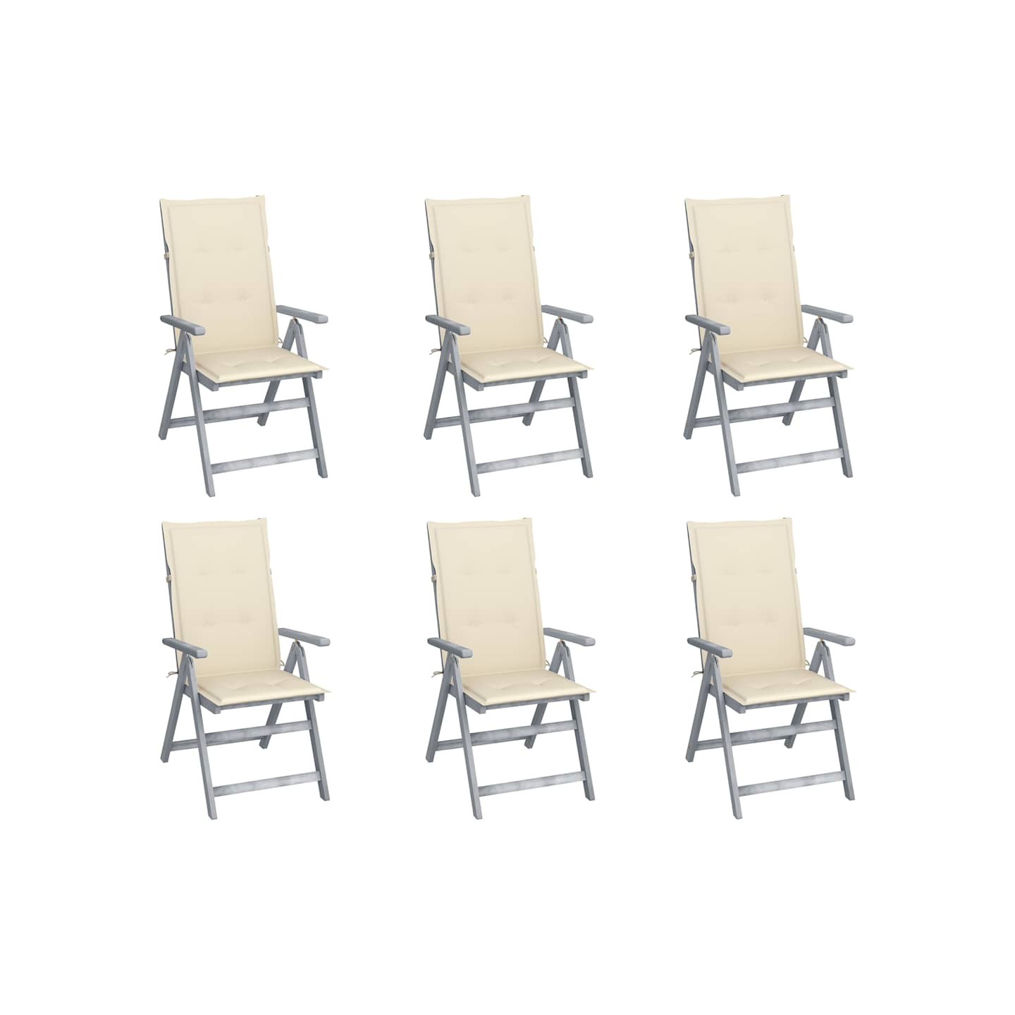 Chaises inclinables de jardin lot de 6 et coussins Bois acacia