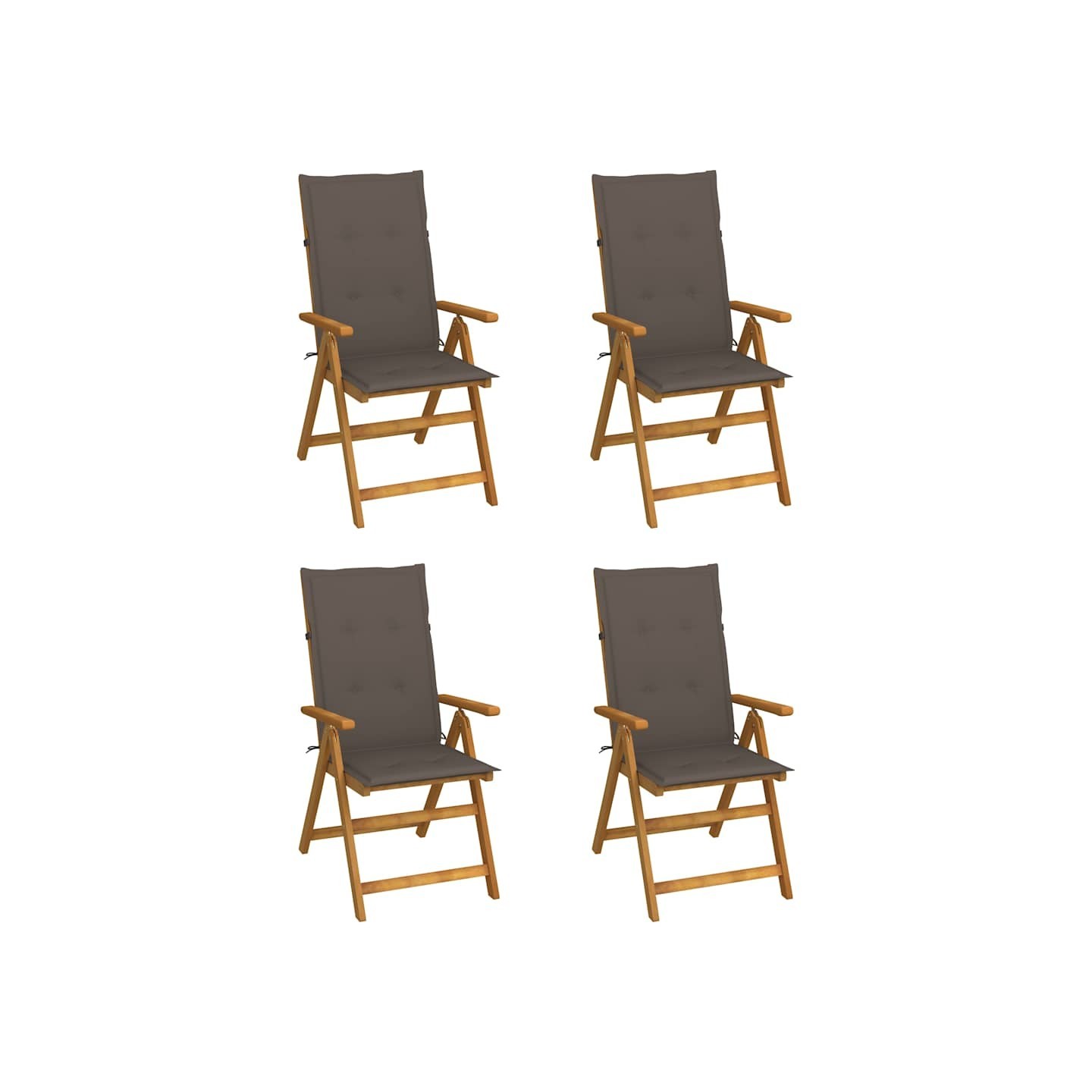 Fauteuils pliants inclinables 4 pièces avec coussins en bois d'acacia massif