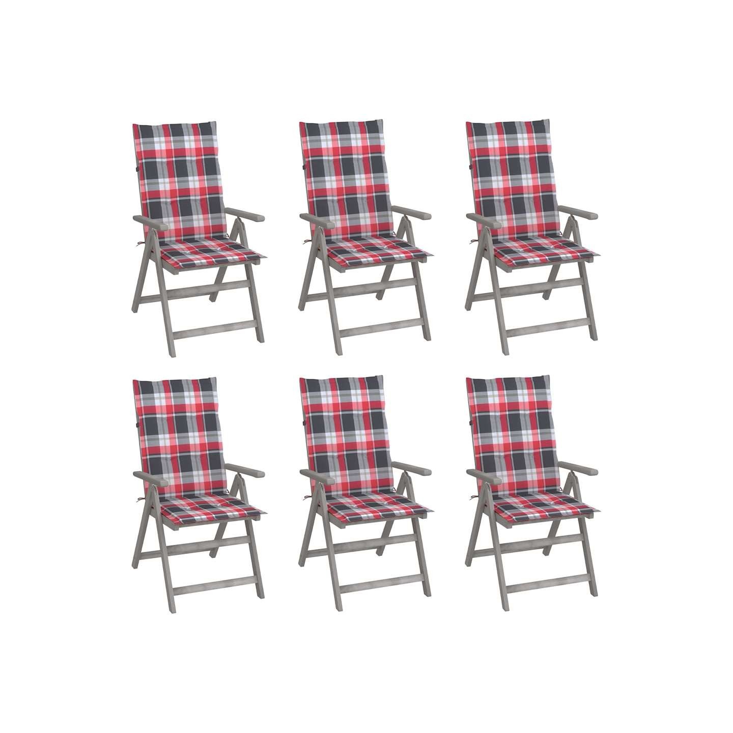 Chaises inclinables de jardin lot de 6 et coussins Bois acacia
